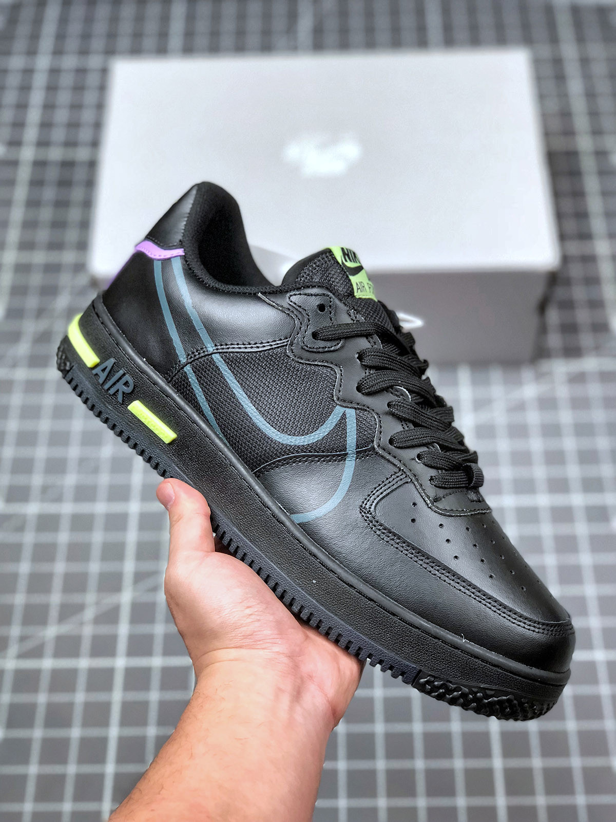 Nike Air Force 1 Low React Anthracite/Violet Star-Barely Volt For Sale