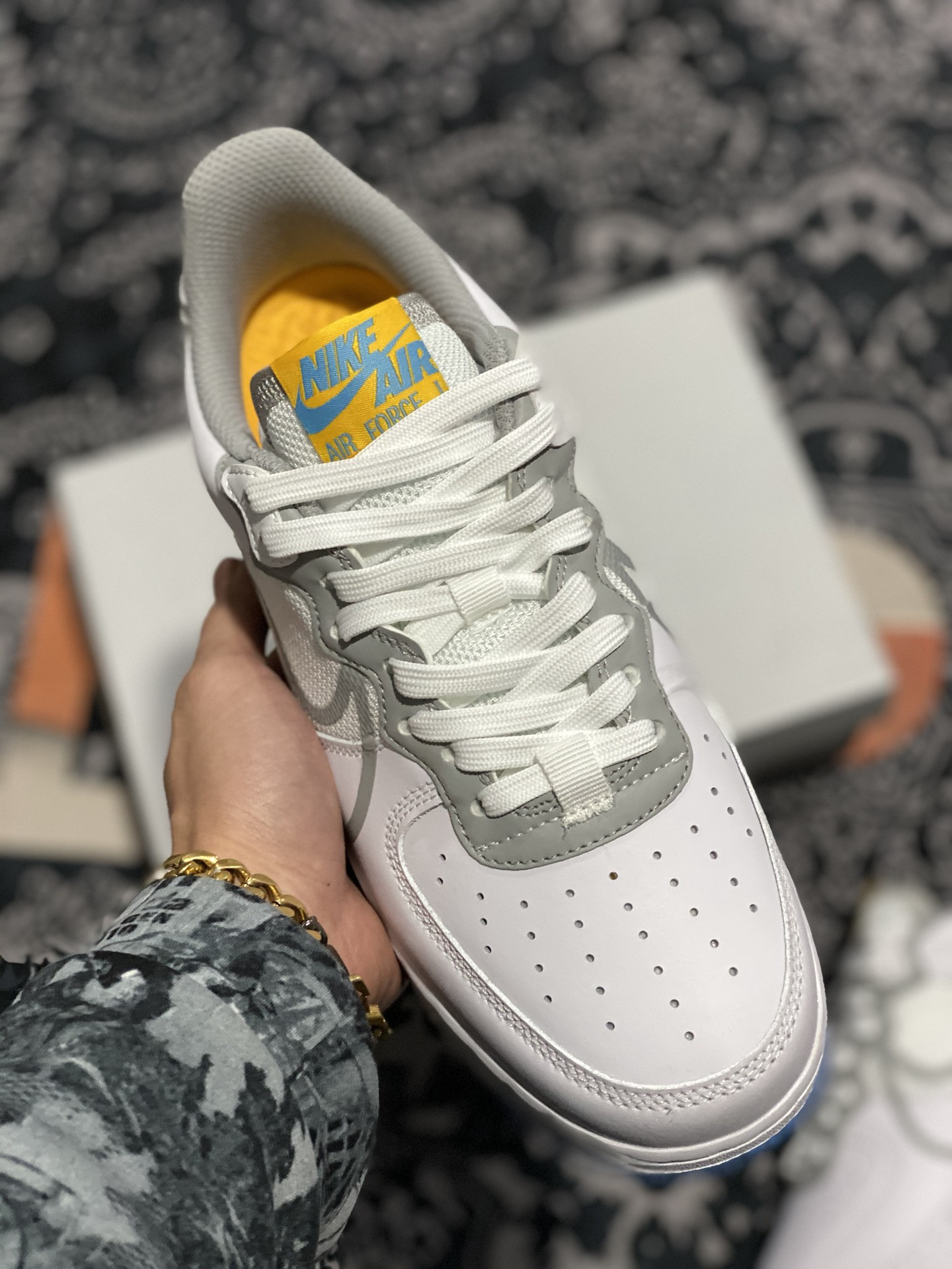 Nike Air Force 1 Low React White/Light Smoke Grey-University Gold For Sale