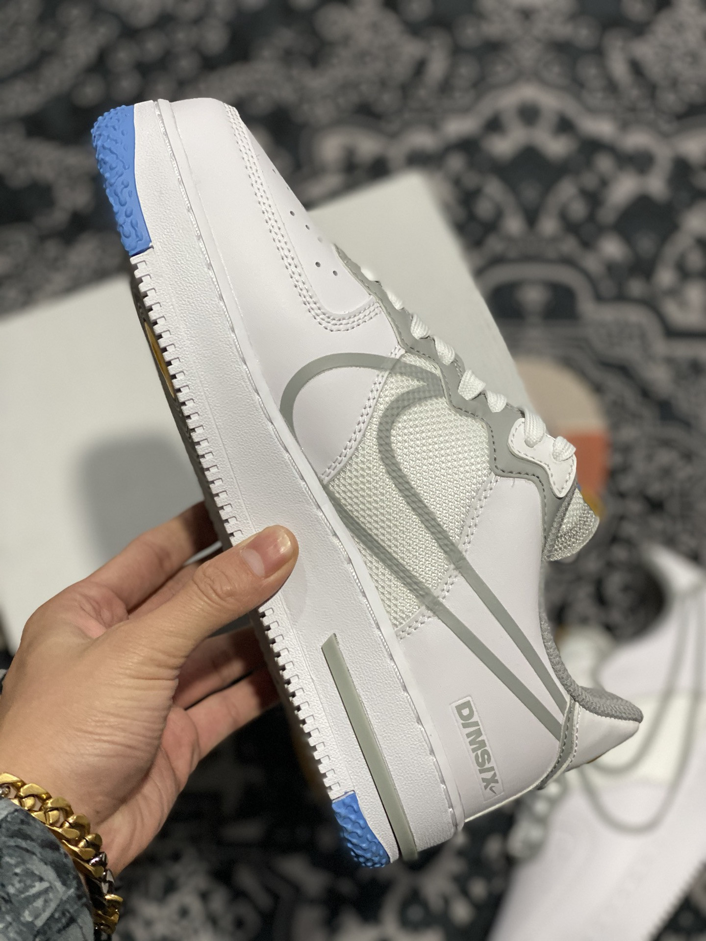 Nike Air Force 1 Low React White/Light Smoke Grey-University Gold For Sale