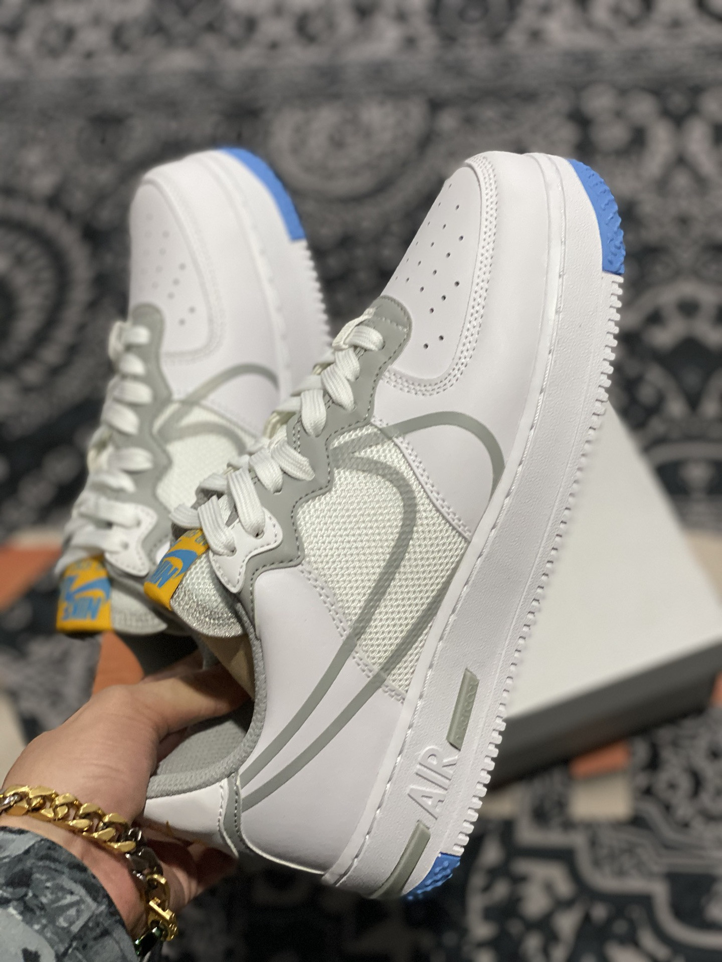 Nike Air Force 1 Low React White/Light Smoke Grey-University Gold For Sale