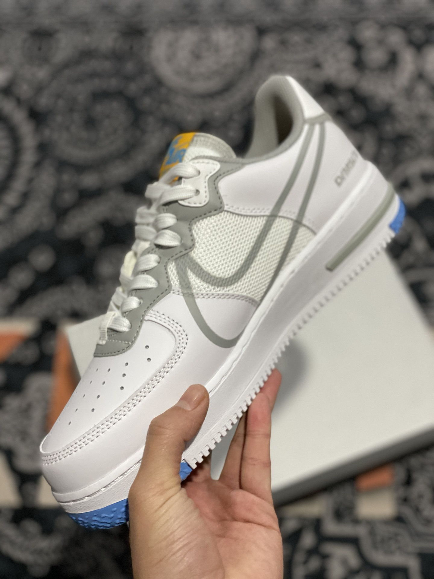 Nike Air Force 1 Low React White/Light Smoke Grey-University Gold For Sale