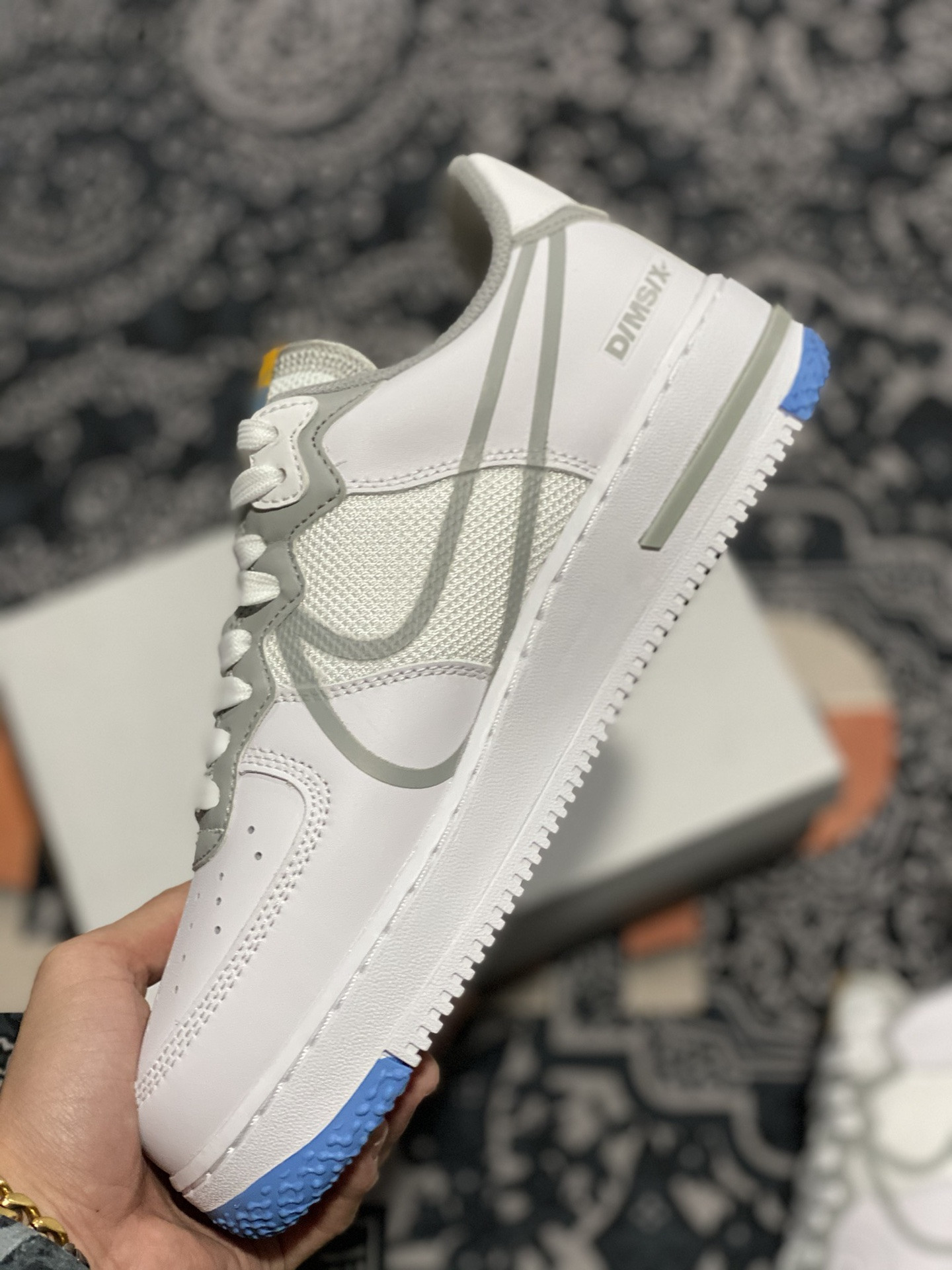 Nike Air Force 1 Low React White/Light Smoke Grey-University Gold For Sale