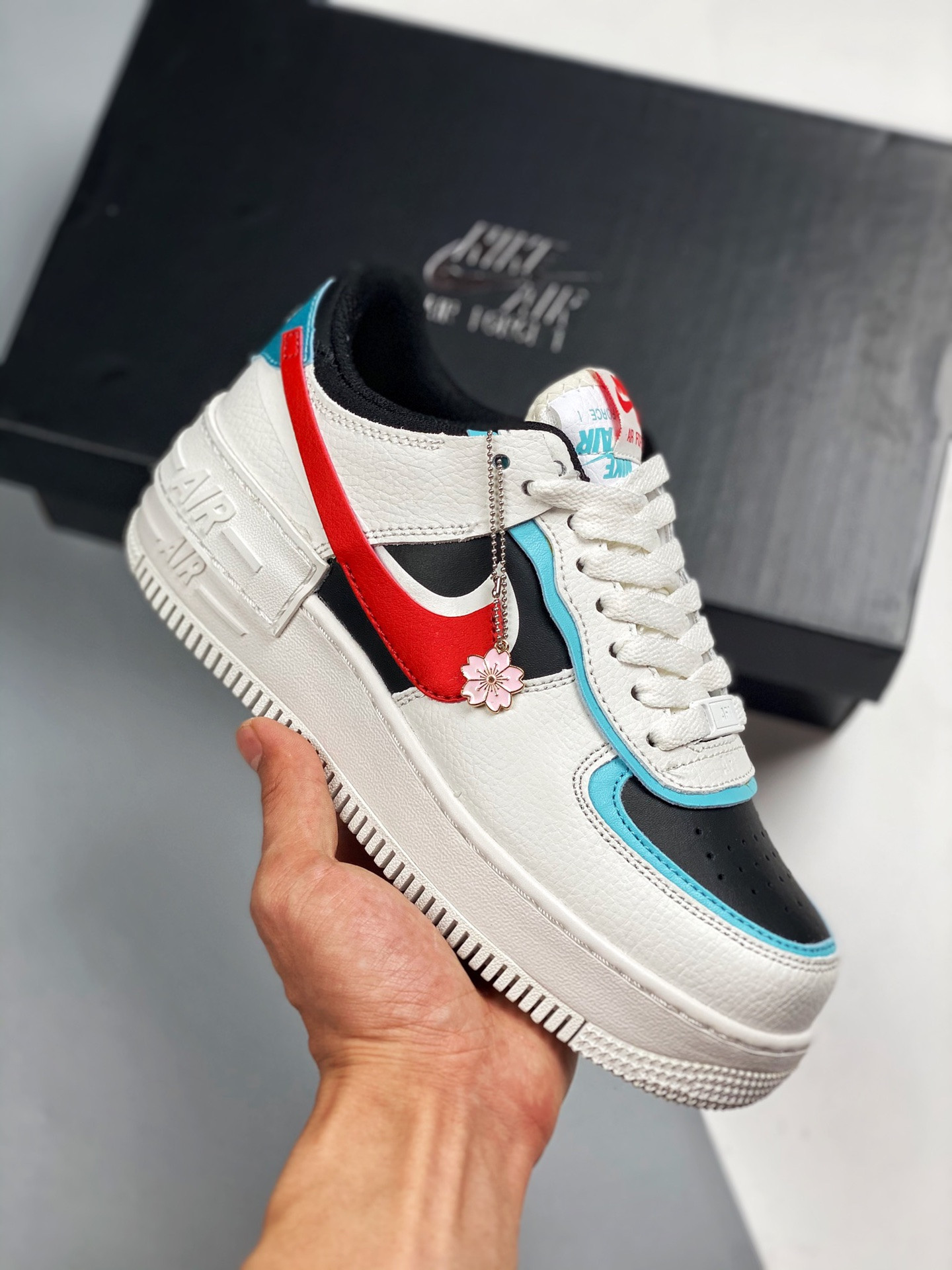 Nike Air Force 1 Low Shadow White/Bleached Aqua-Black-Chile Red For Sale
