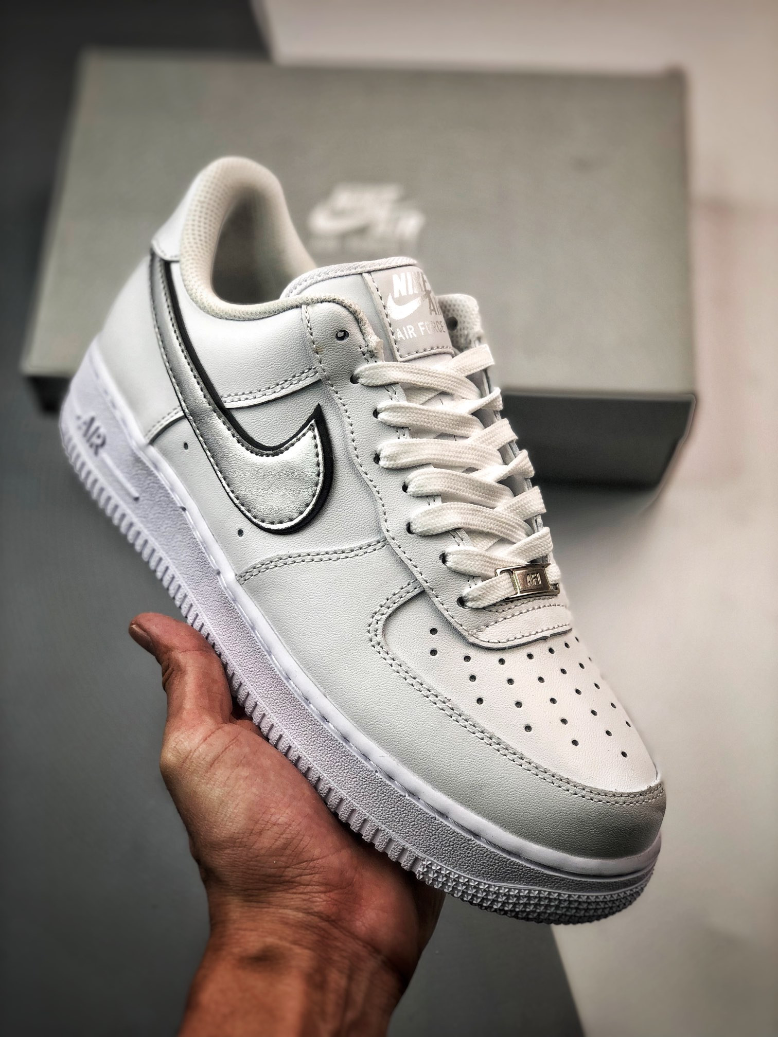 Nike Air Force 1 Low ‘Silver Swooshes’ White/Metallic For Sale