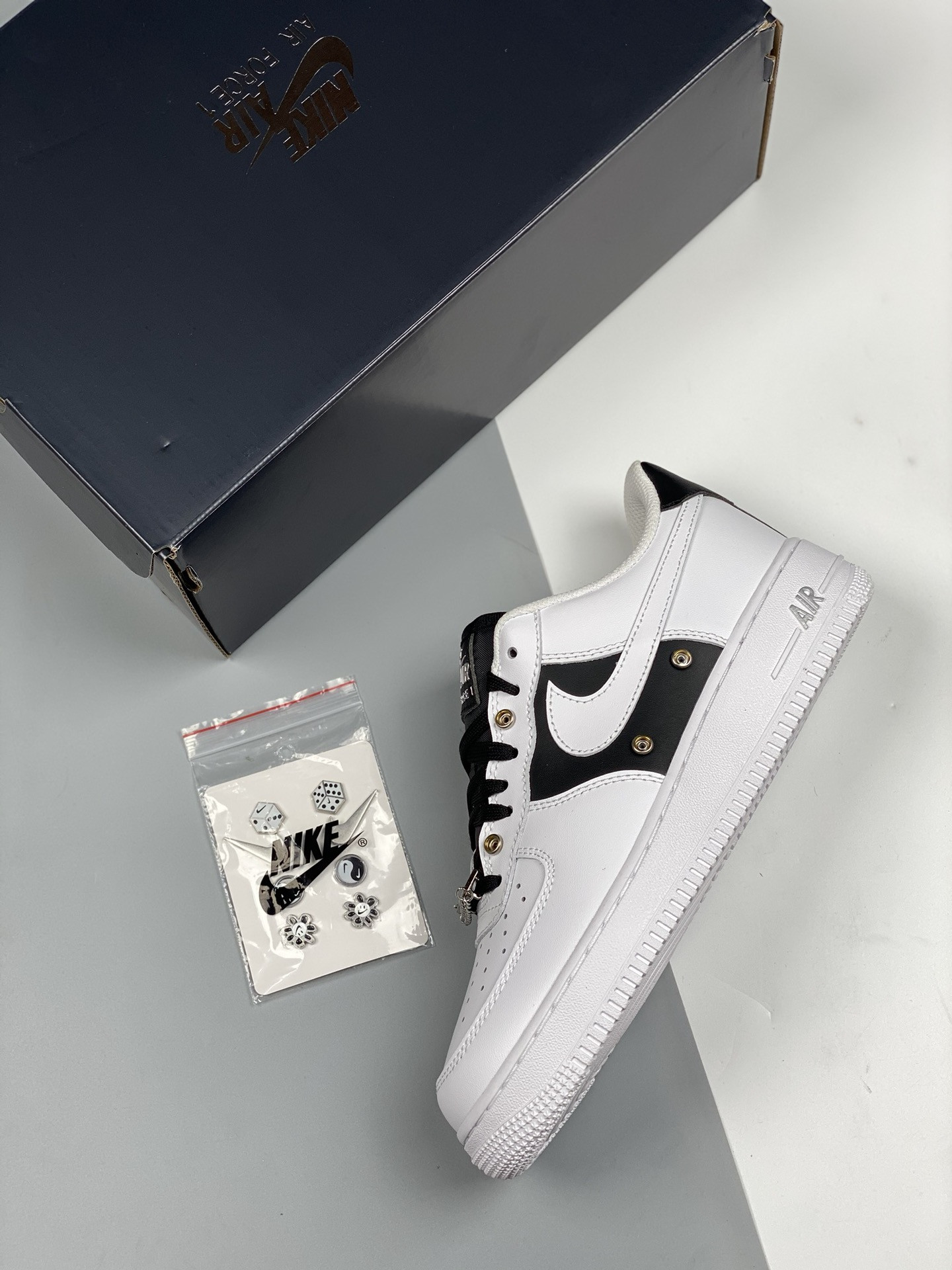 Nike Air Force 1 Low Snap Button Bling Black White For Sale