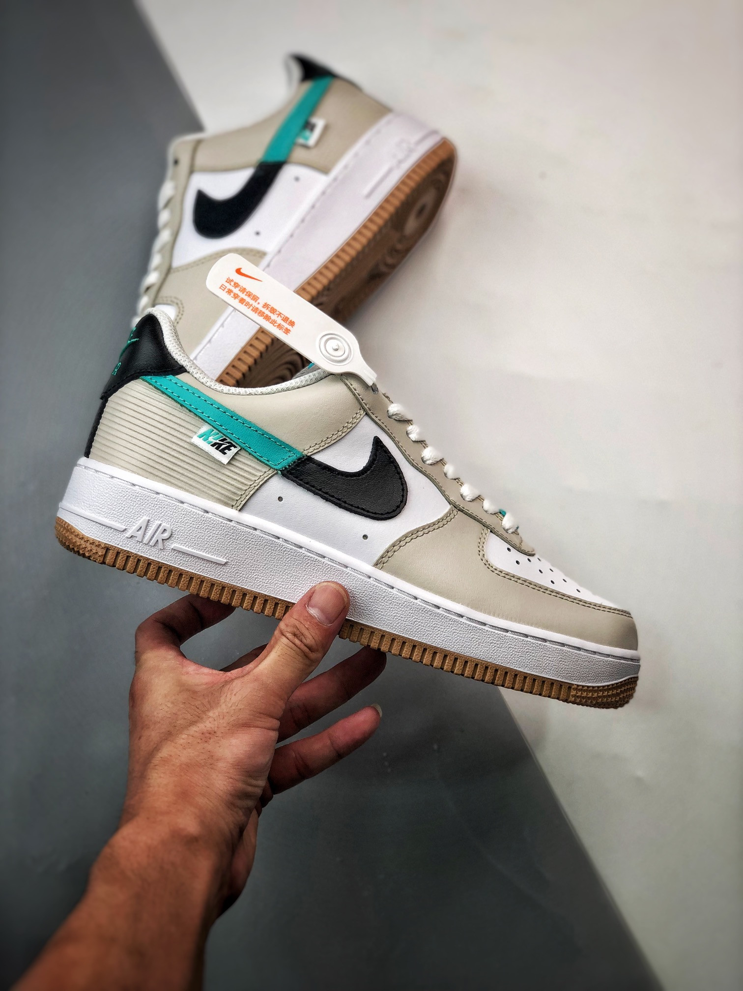 Nike Air Force 1 Low Spliced Swoosh Tan Green For Sale