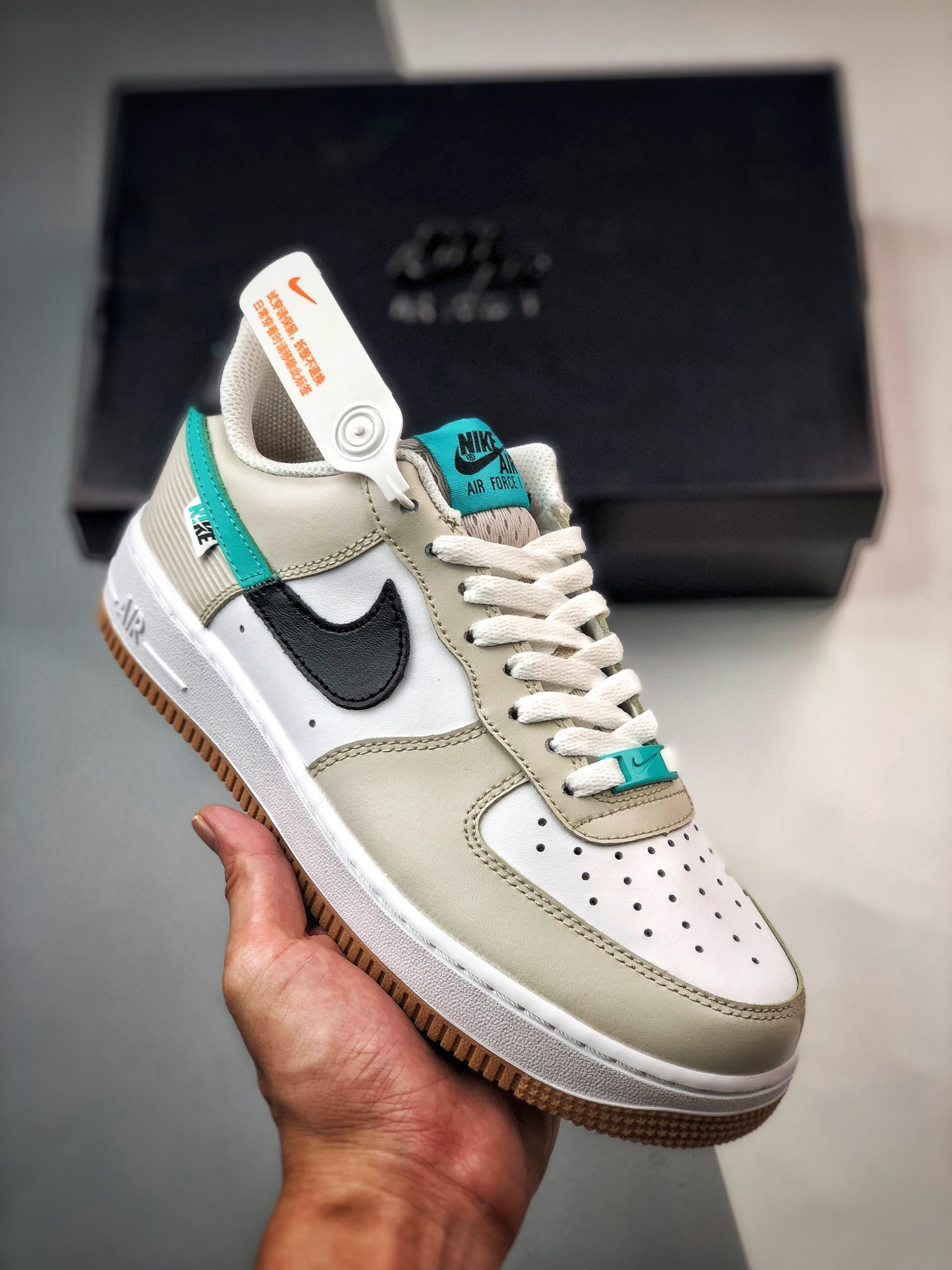 Nike Air Force 1 Low Spliced Swoosh Tan Green For Sale