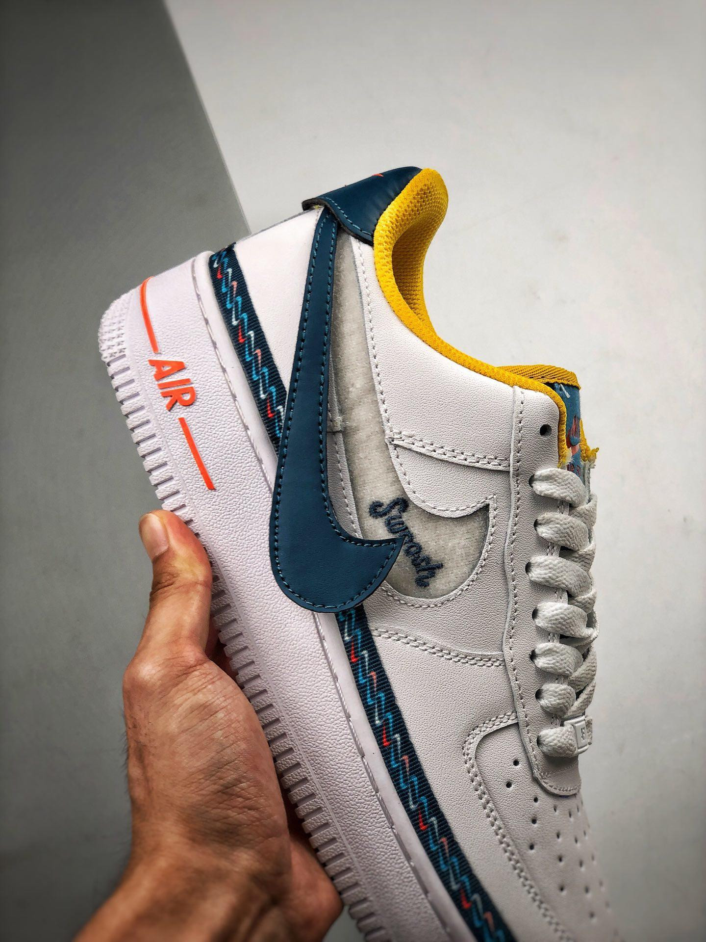 Nike Air Force 1 Low ‘Swoosh Chain’ White Blue Orange For Sale