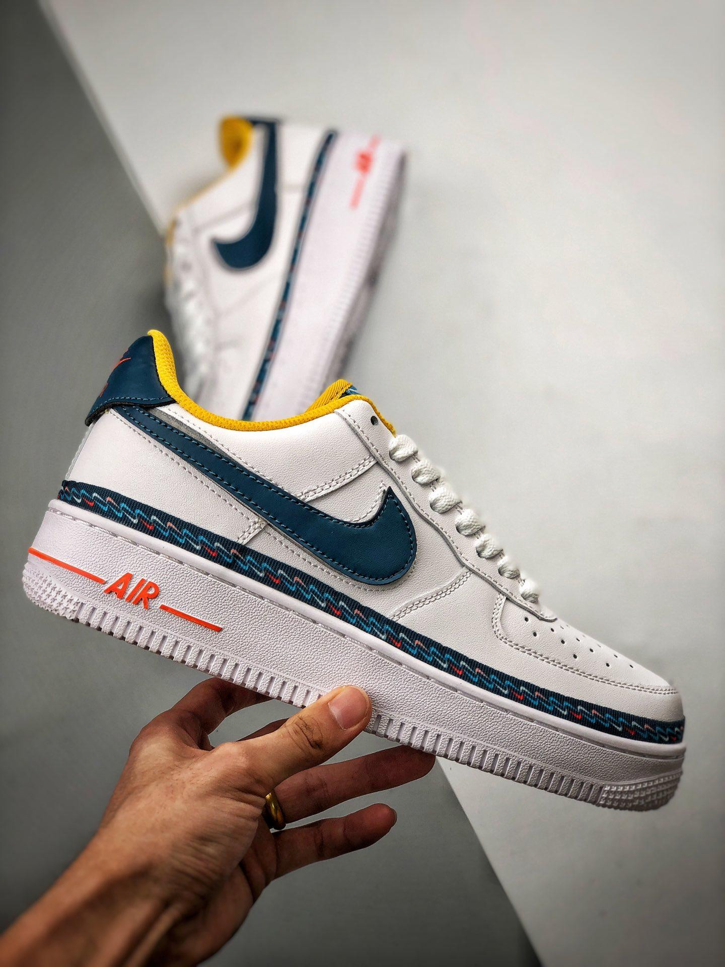 Nike Air Force 1 Low ‘Swoosh Chain’ White Blue Orange For Sale
