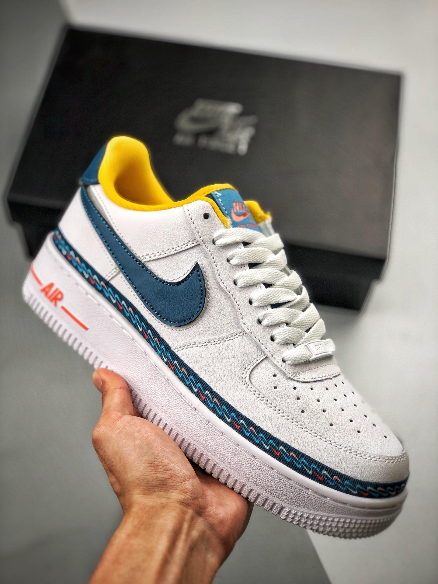 Nike Air Force 1 Low ‘Swoosh Chain’ White Blue Orange For Sale