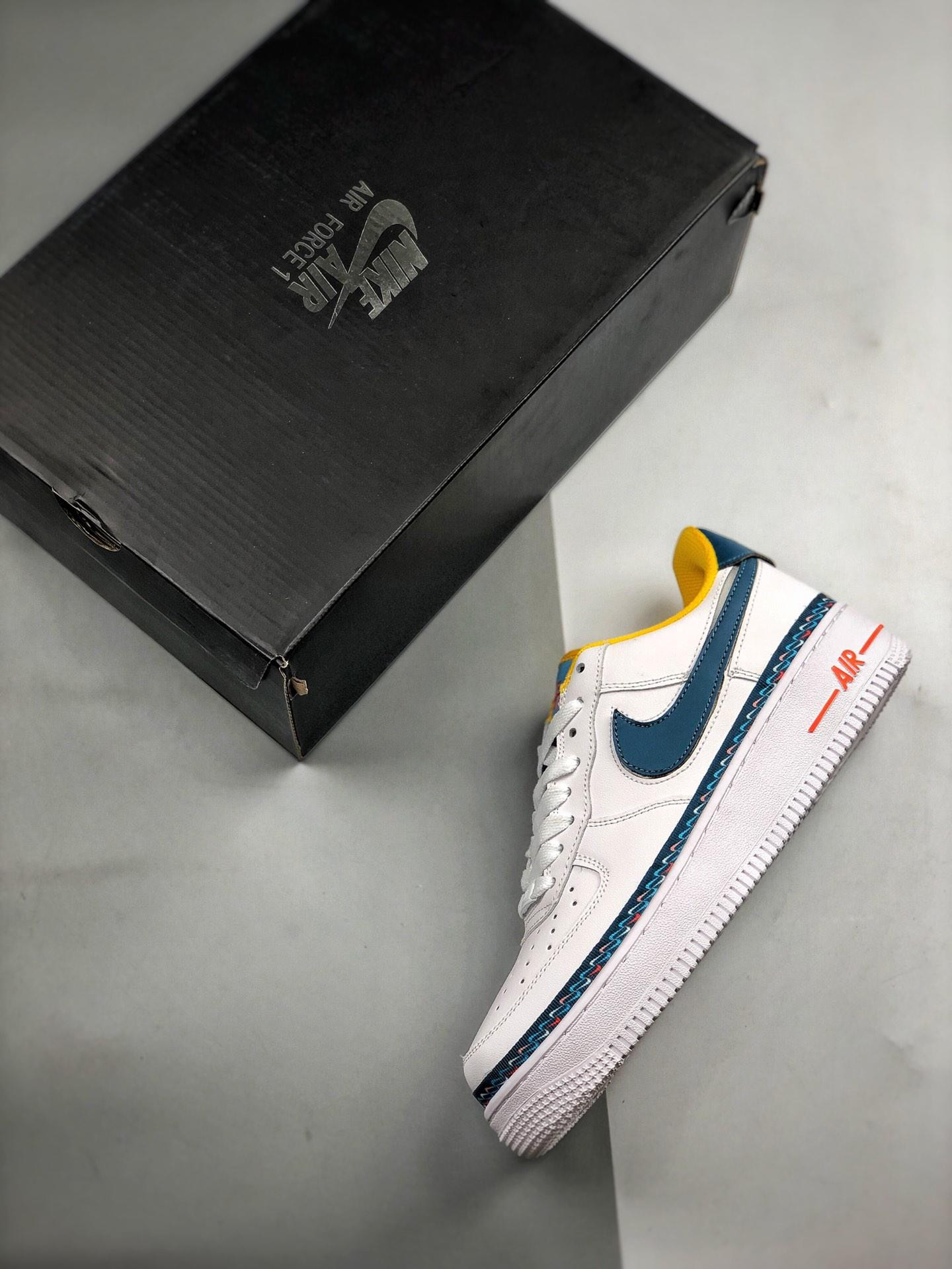Nike Air Force 1 Low ‘Swoosh Chain’ White Blue Orange For Sale