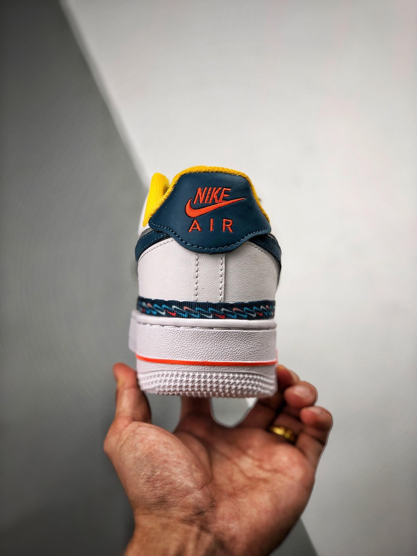 Nike Air Force 1 Low ‘Swoosh Chain’ White Blue Orange For Sale