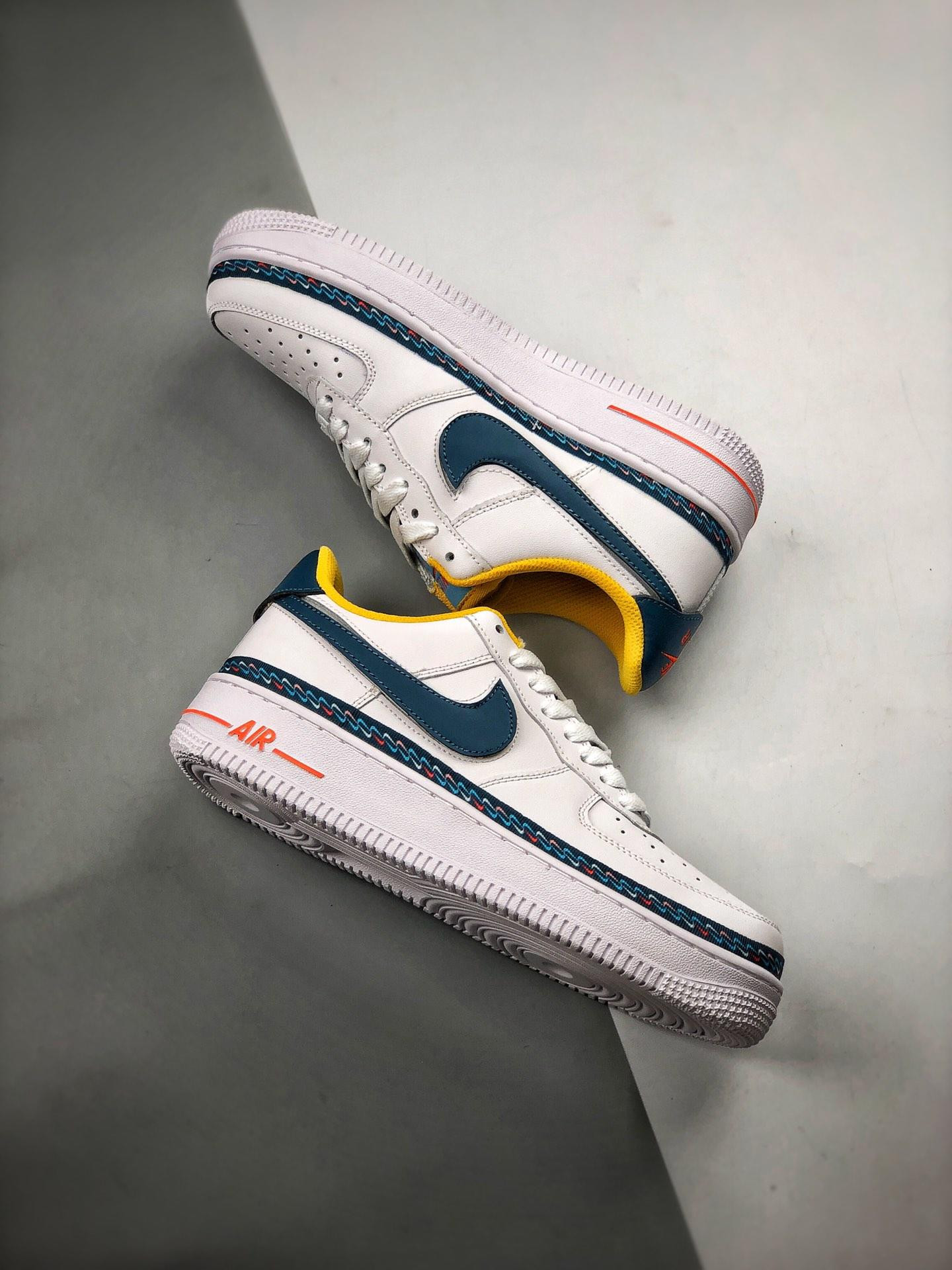 Nike Air Force 1 Low ‘Swoosh Chain’ White Blue Orange For Sale