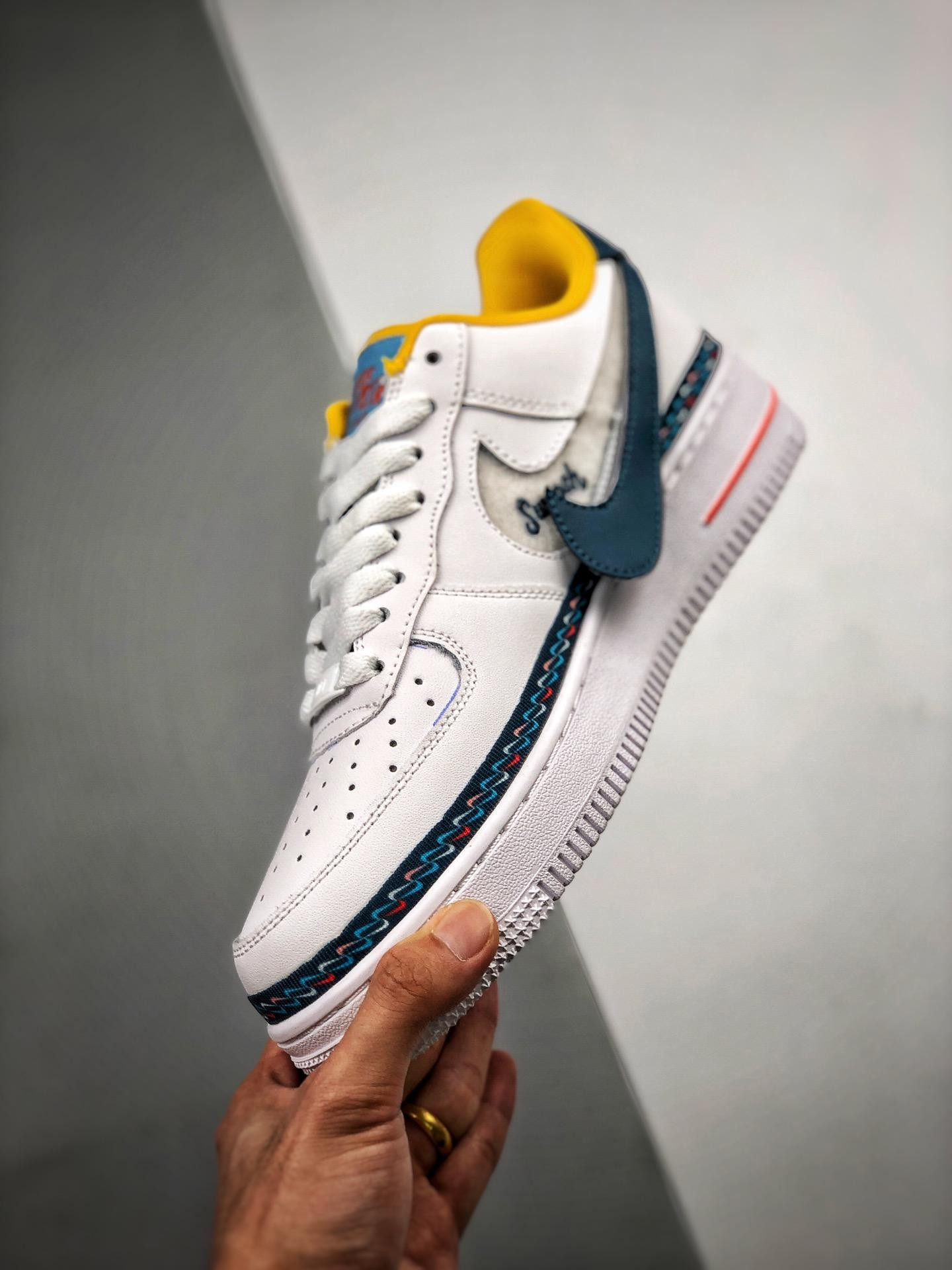 Nike Air Force 1 Low ‘Swoosh Chain’ White Blue Orange For Sale