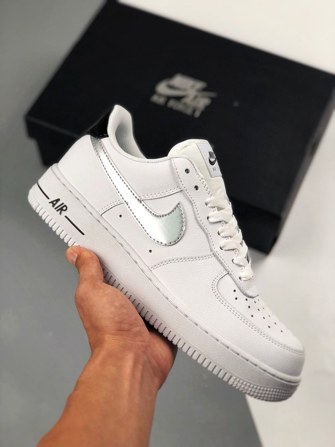 Nike Air Force 1 Low White Black Metallic Silver For Sale