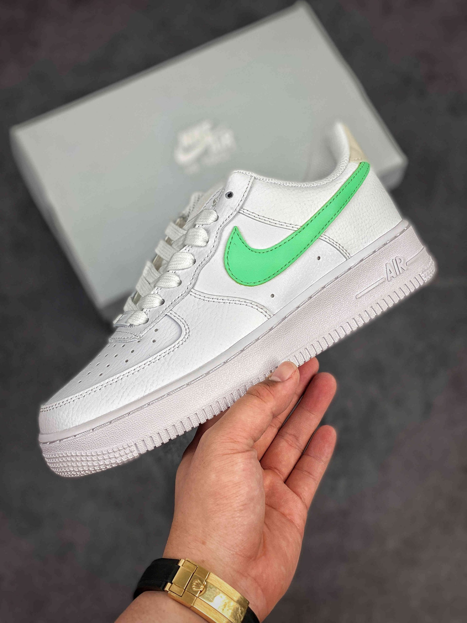Nike Air Force 1 Low White/Light Bone-Green Glow For Sale