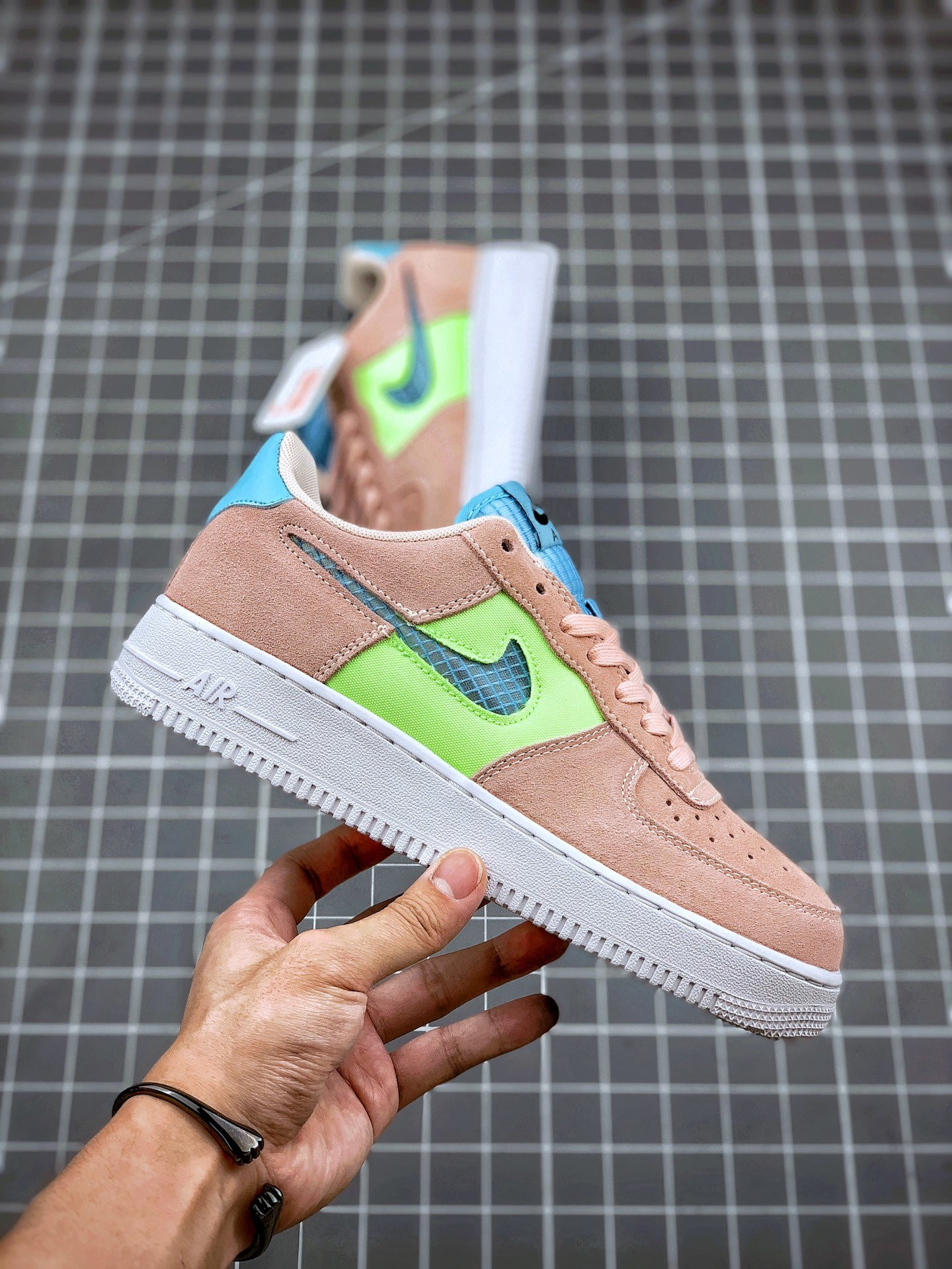 Nike Air Force 1 Low WMNS Washed Coral/Ghost Green-Black-Oracle Aqua For Sale