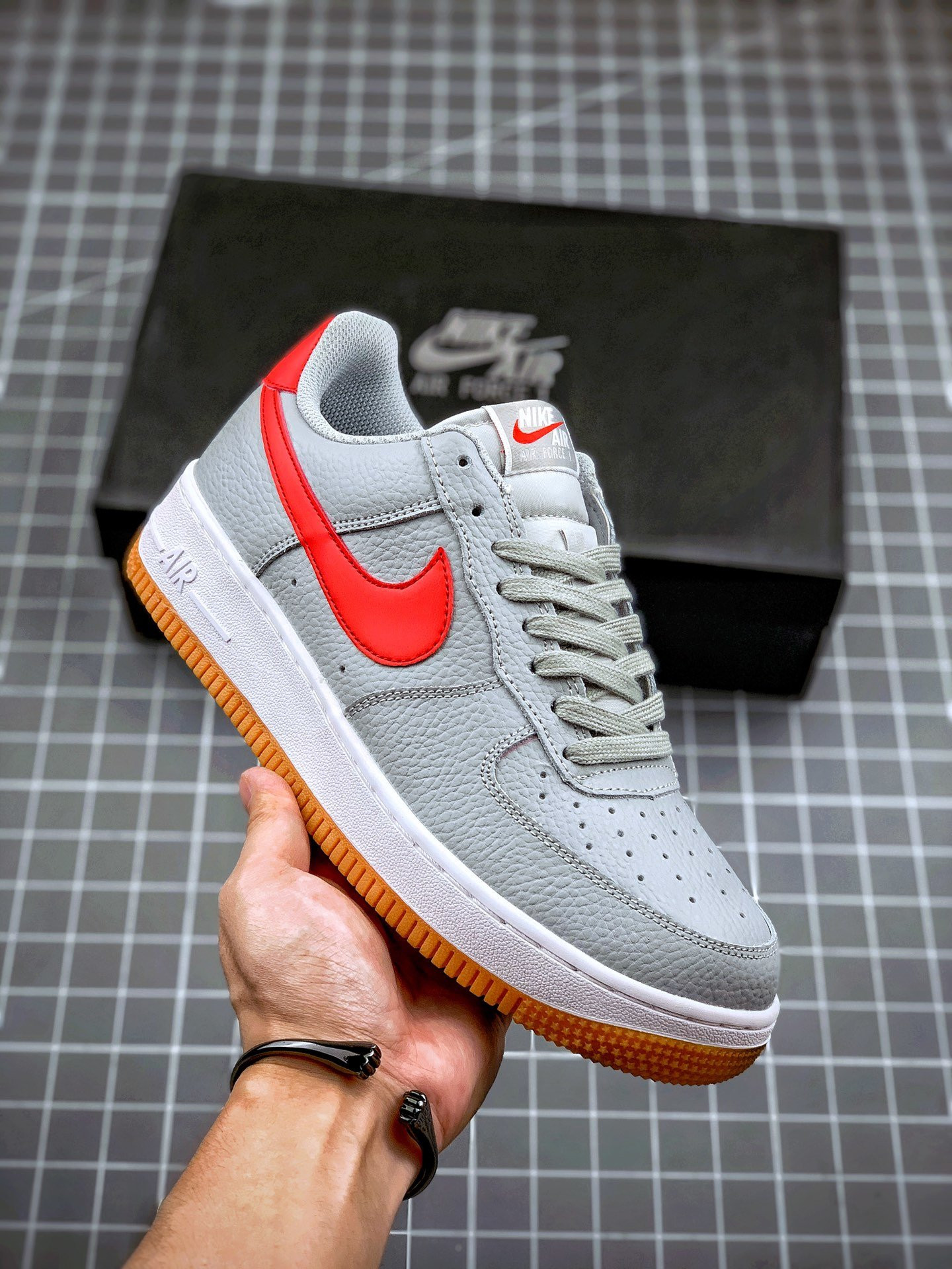 Nike Air Force 1 Low Wolf Grey/White/Gum/Red For Sale