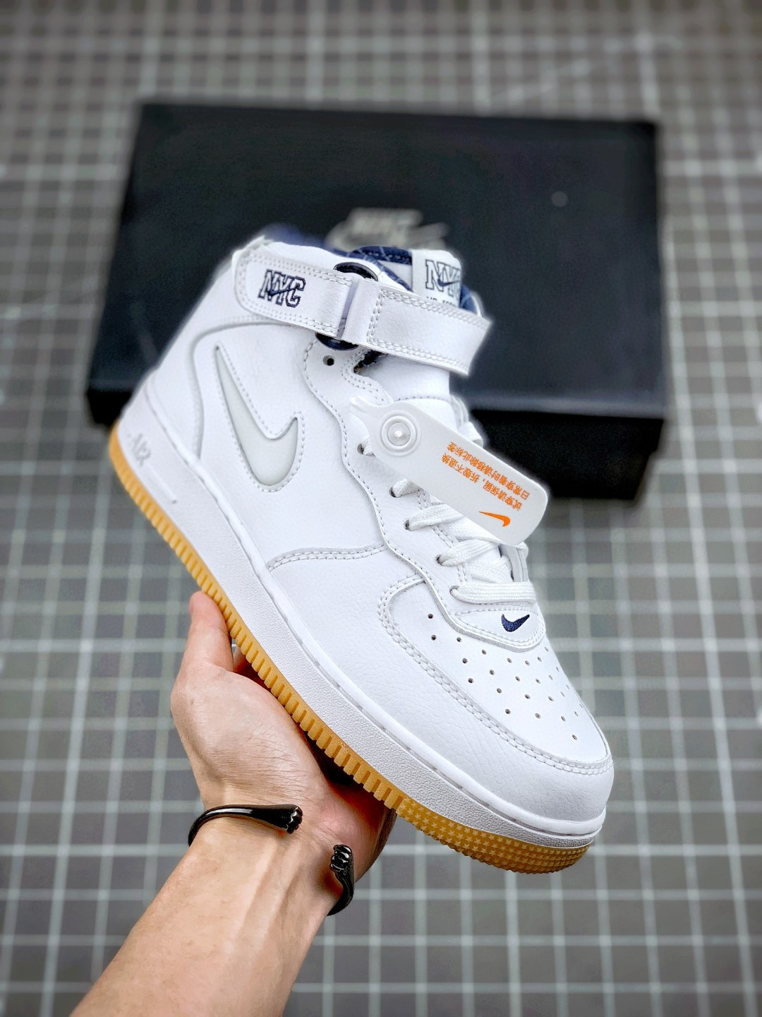 Nike Air Force 1 Mid “NYC” White/Midnight Navy/Gum Yellow For Sale