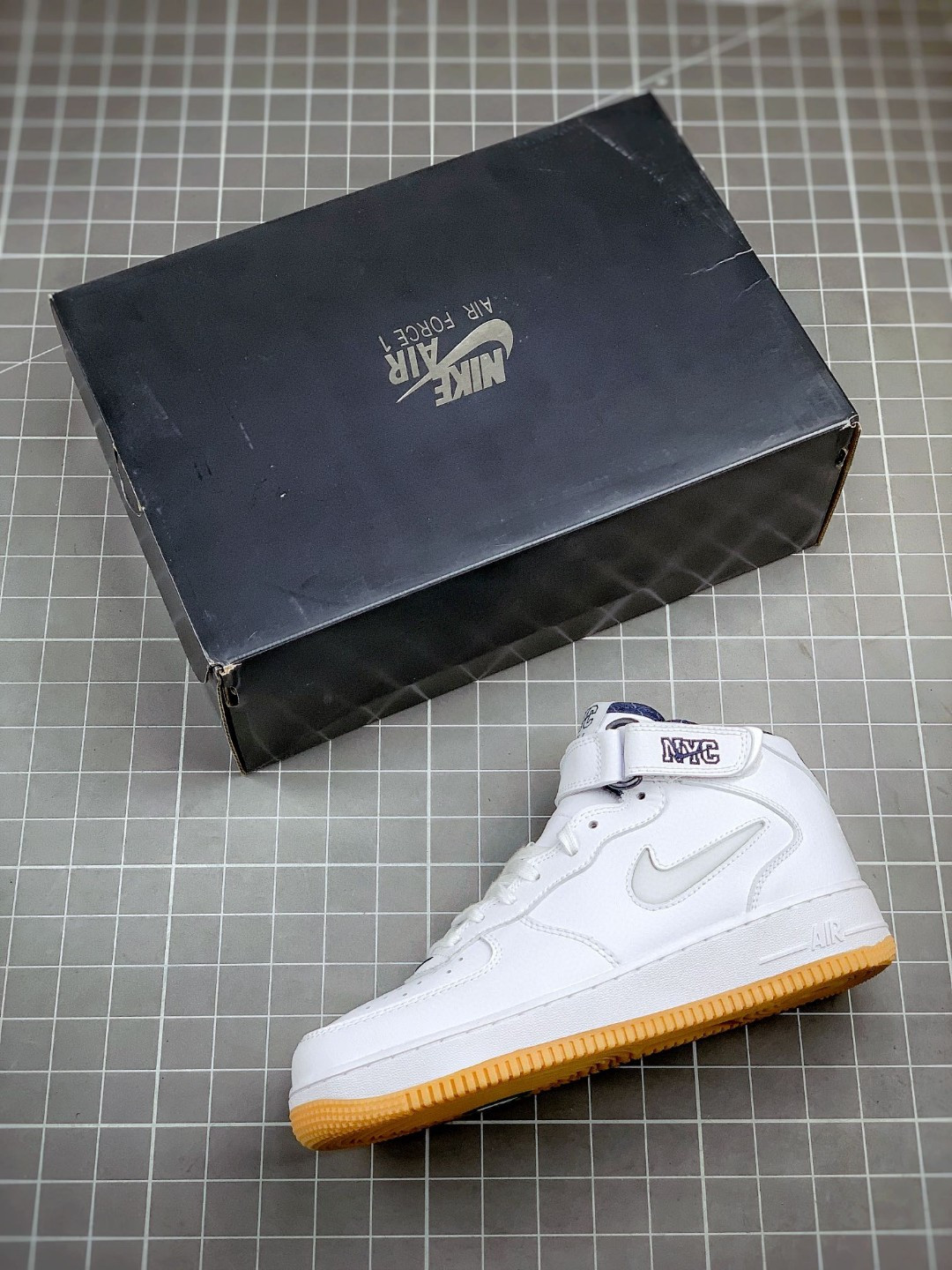 Nike Air Force 1 Mid “NYC” White/Midnight Navy/Gum Yellow For Sale