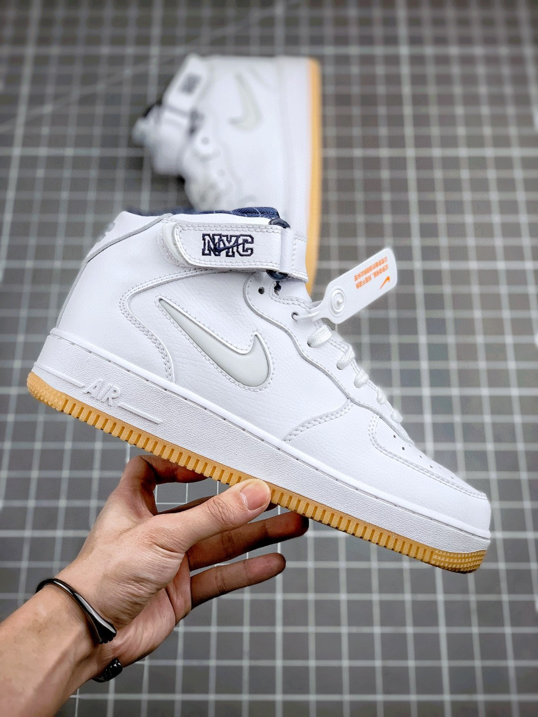 Nike Air Force 1 Mid “NYC” White/Midnight Navy/Gum Yellow For Sale