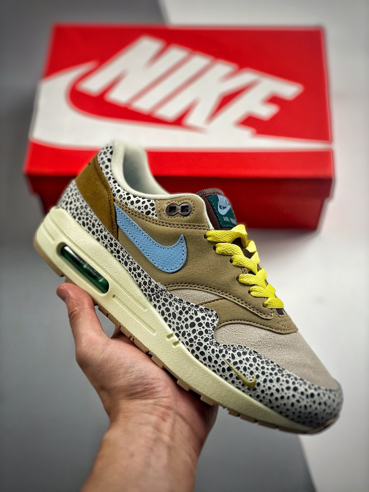 Nike Air Max 1 “Safari” Cobblestone/Worn Blue-Limestone For Sale