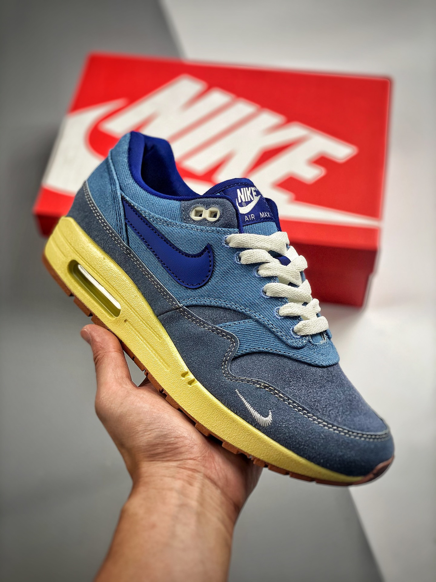 Nike Air Max 1 “Dirty Denim” Mineral Slate/Blue-Lemon Wash For Sale