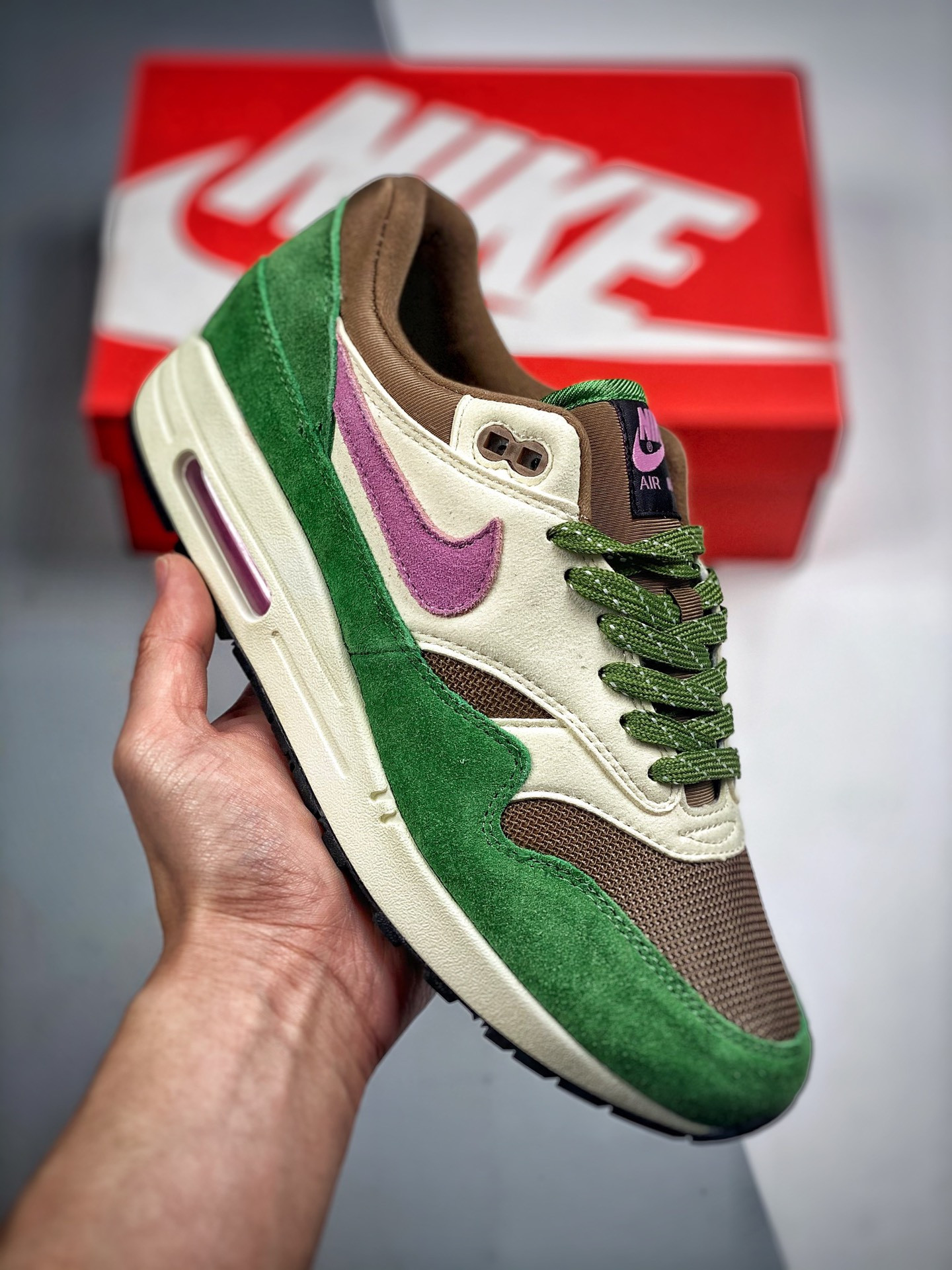 Nike Air Max 1 Treeline/Light Bordeax/Dark Driftwood For Sale