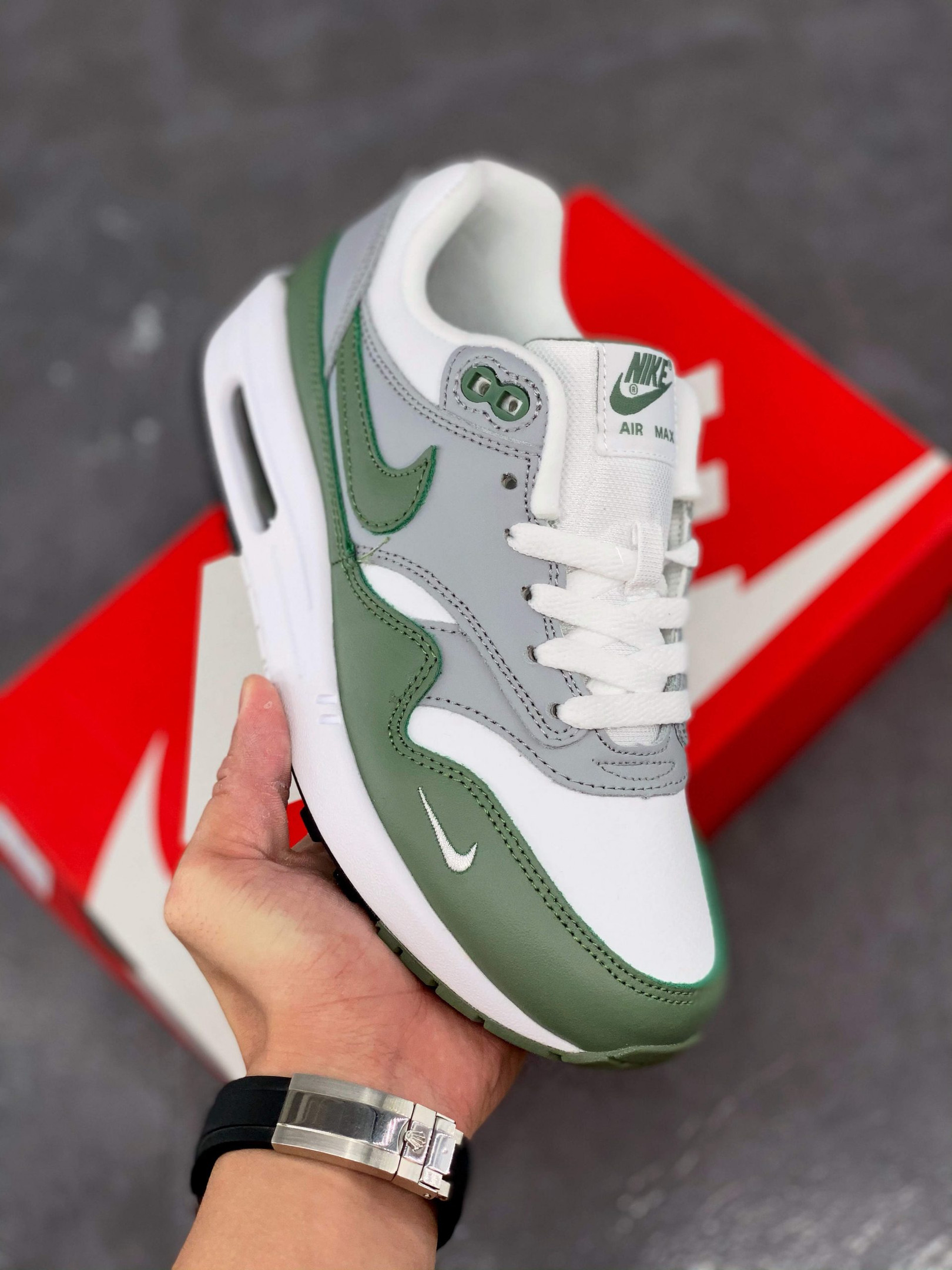 Nike Air Max 1 White/Spiral Sage-Wolf For Sale