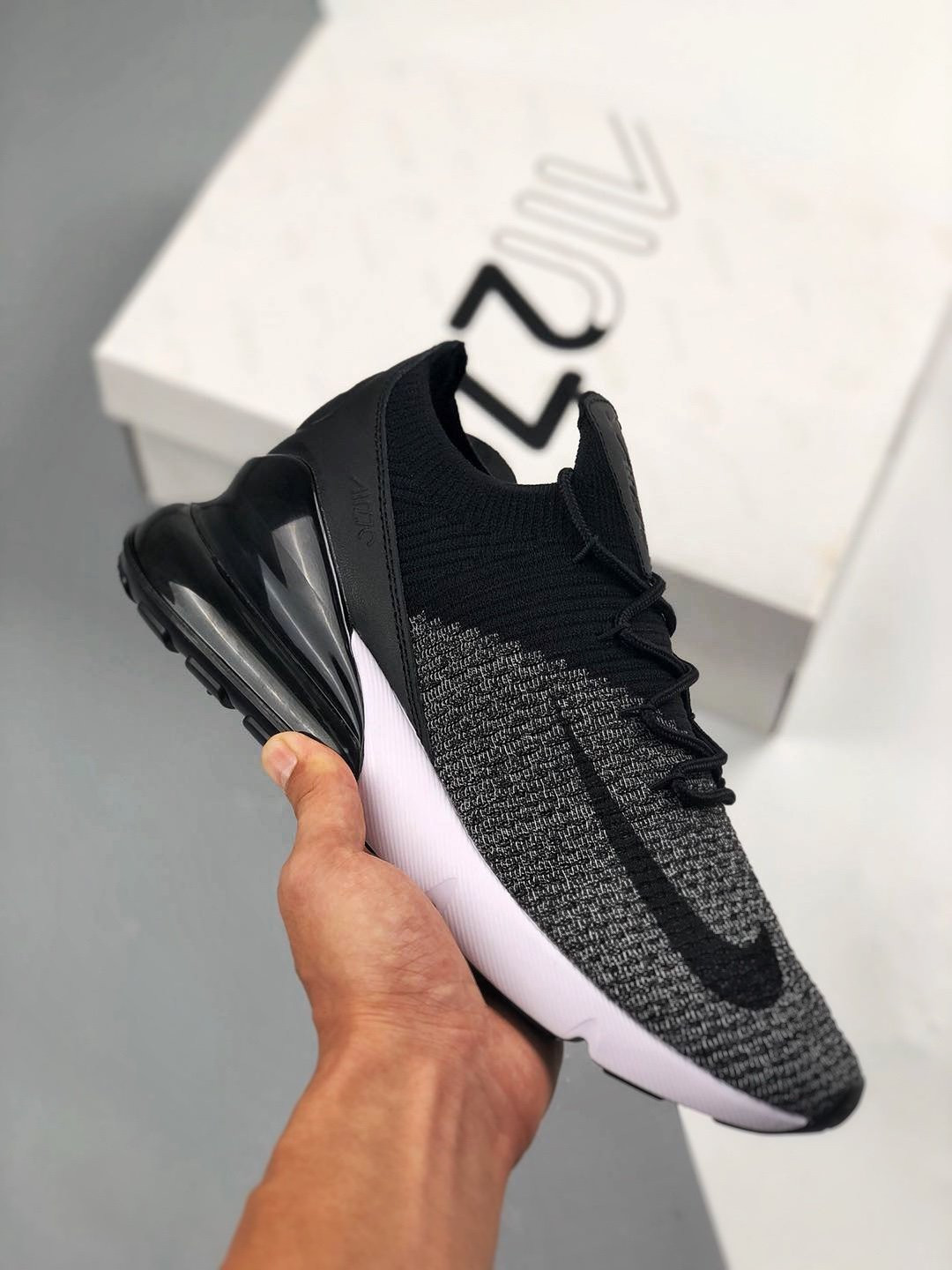 Nike Air Max 270 Flyknit Black White For Sale
