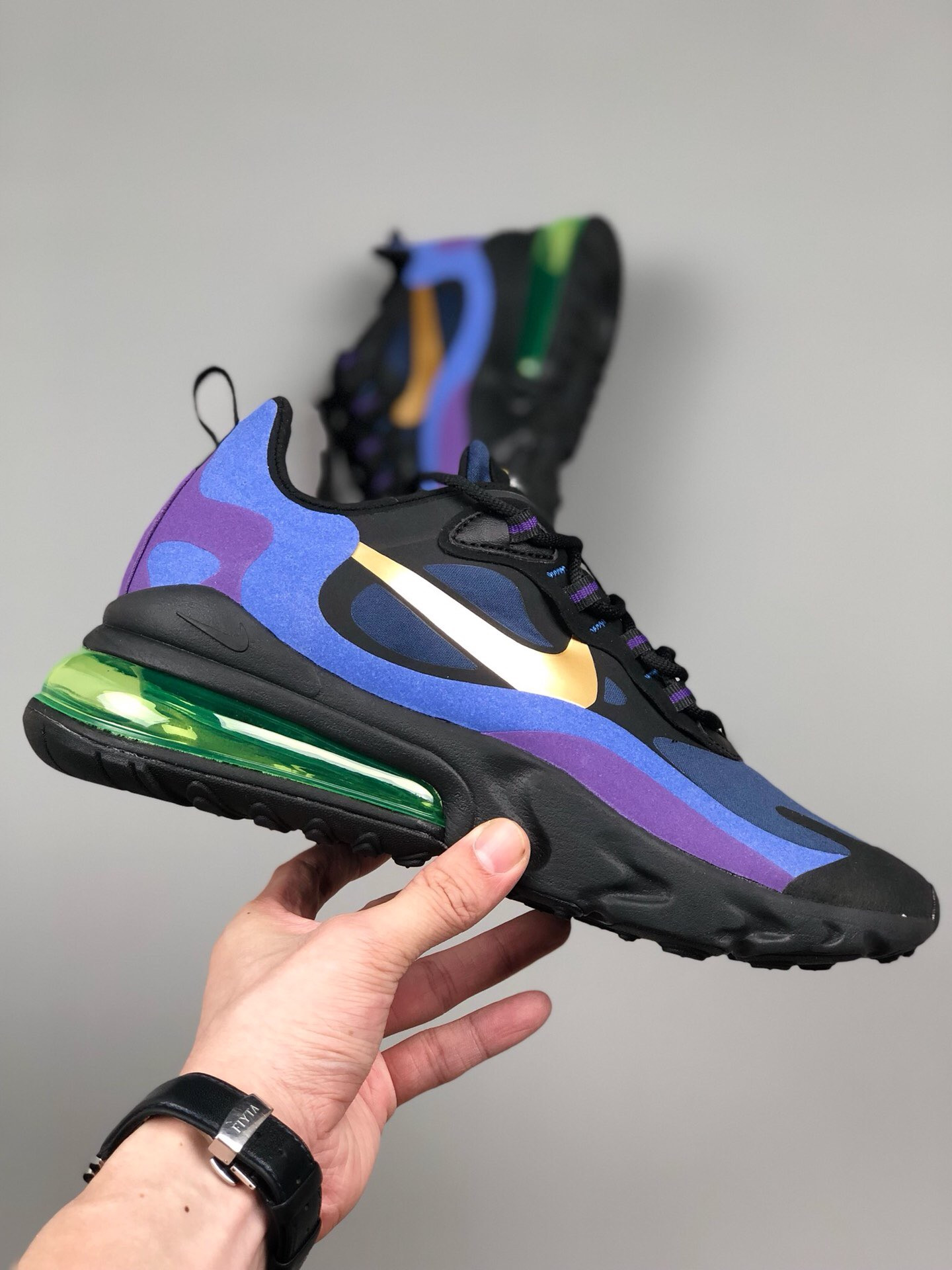 Nike Air Max 270 React Black/University Gold-Deep Royal Blue