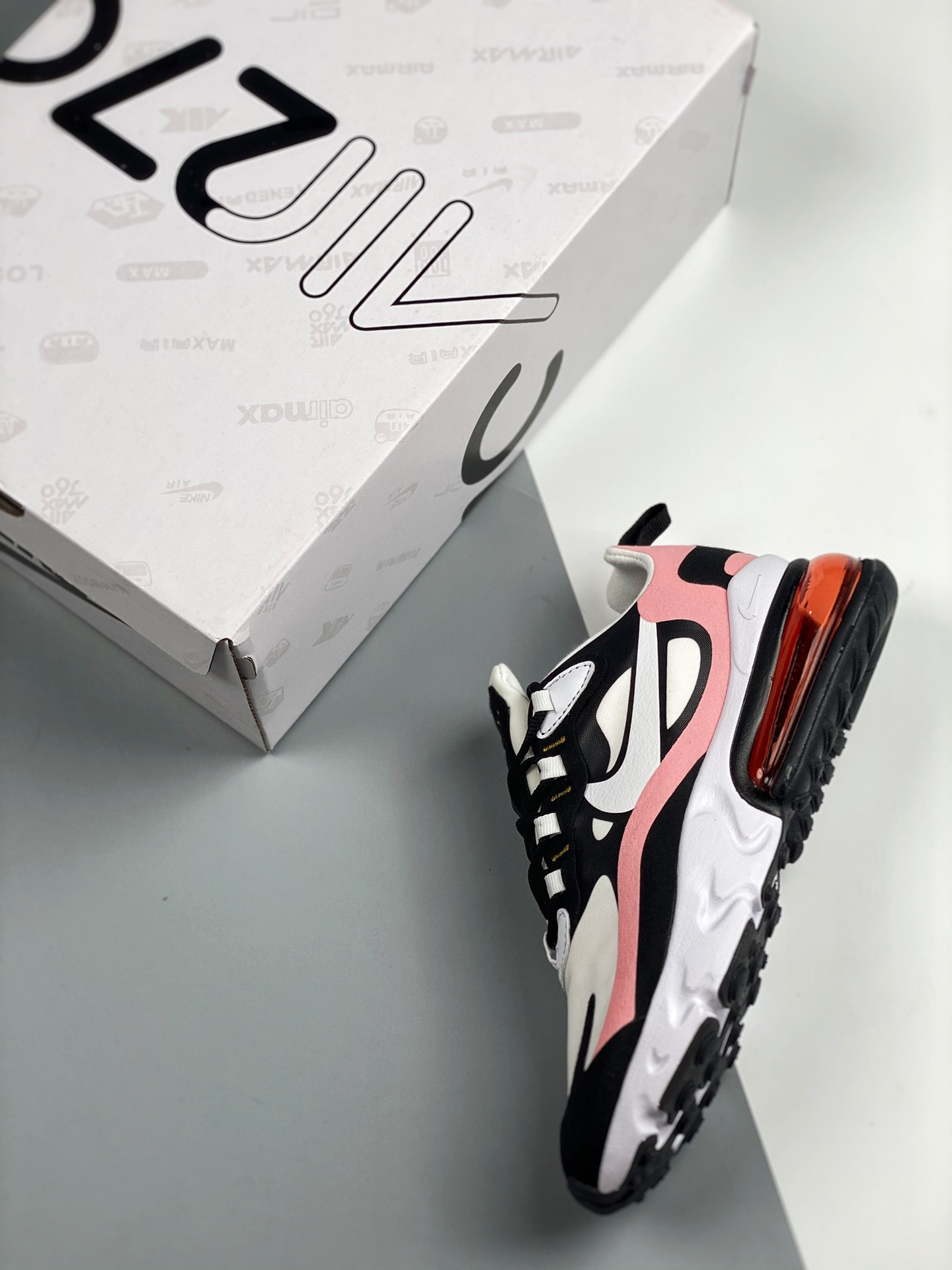 Nike Air Max 270 React Black/White-Bleached Coral-Metallic Gold For Sale