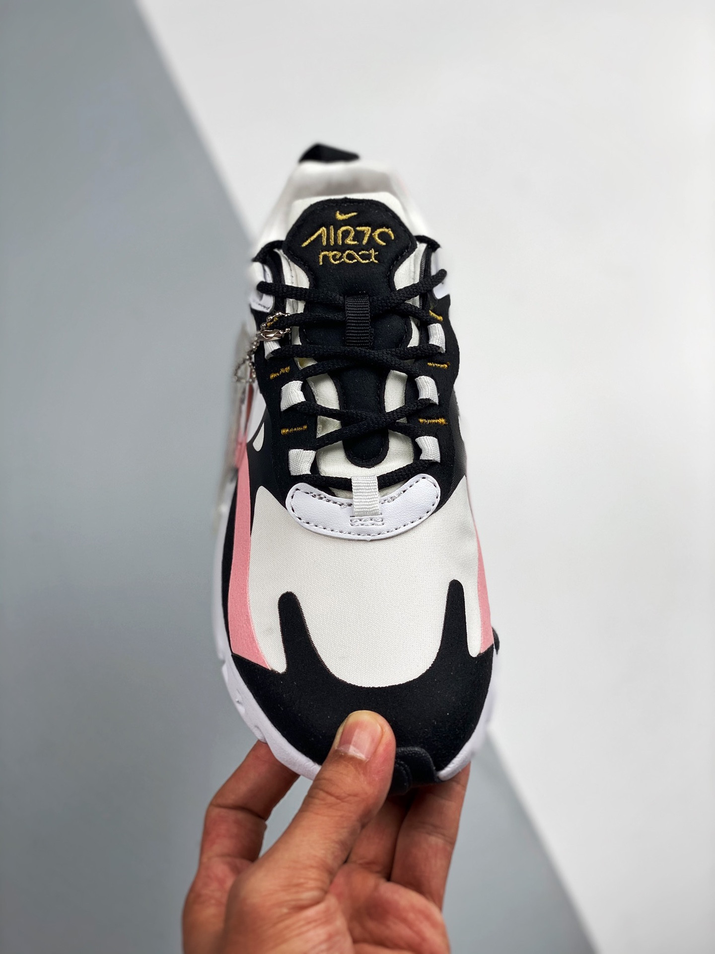 Nike Air Max 270 React Black/White-Bleached Coral-Metallic Gold For Sale