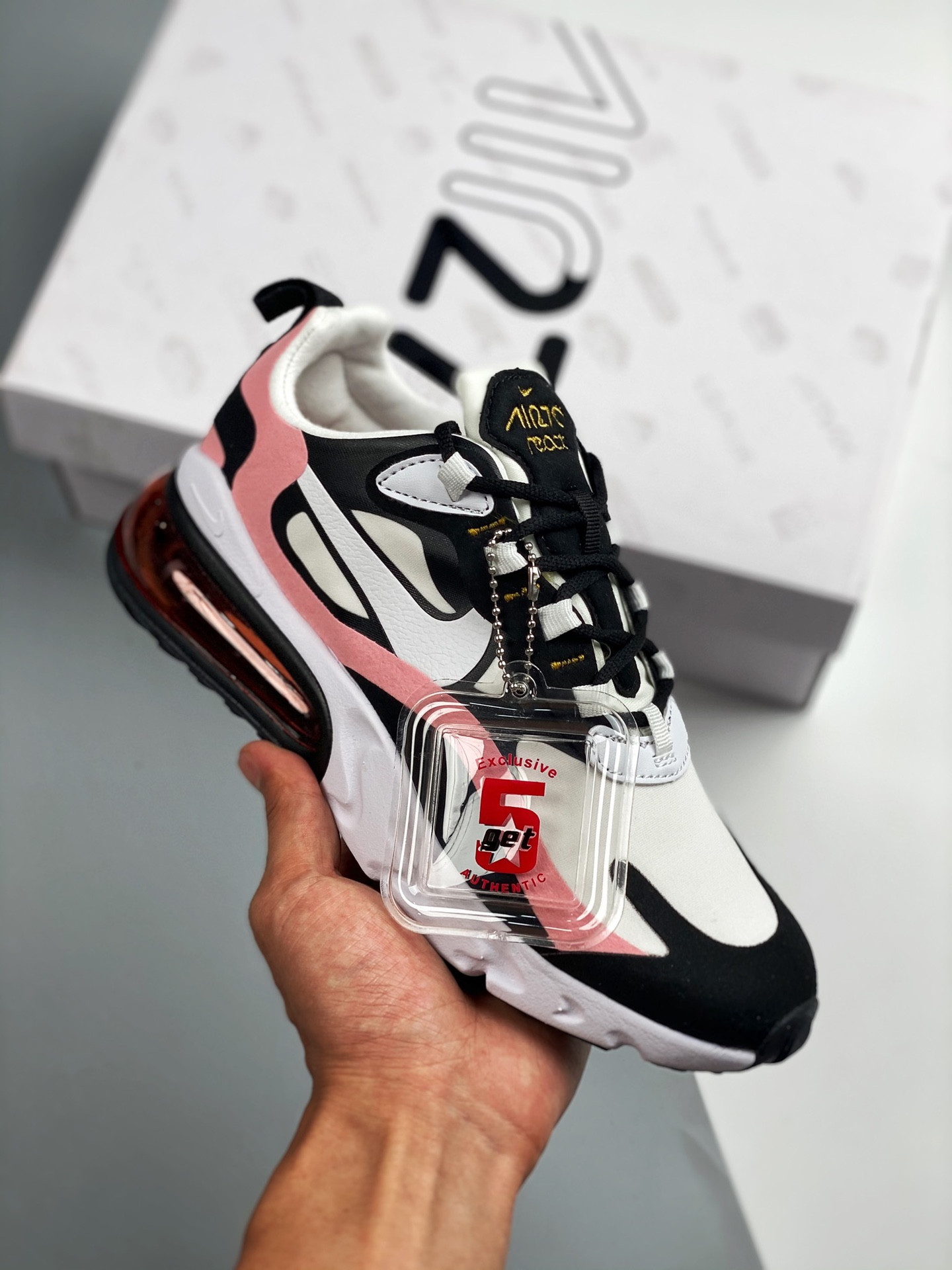 Nike Air Max 270 React Black/White-Bleached Coral-Metallic Gold For Sale