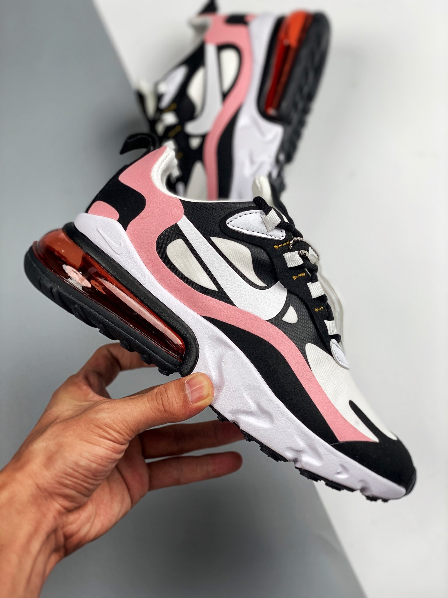 Nike Air Max 270 React Black/White-Bleached Coral-Metallic Gold For Sale