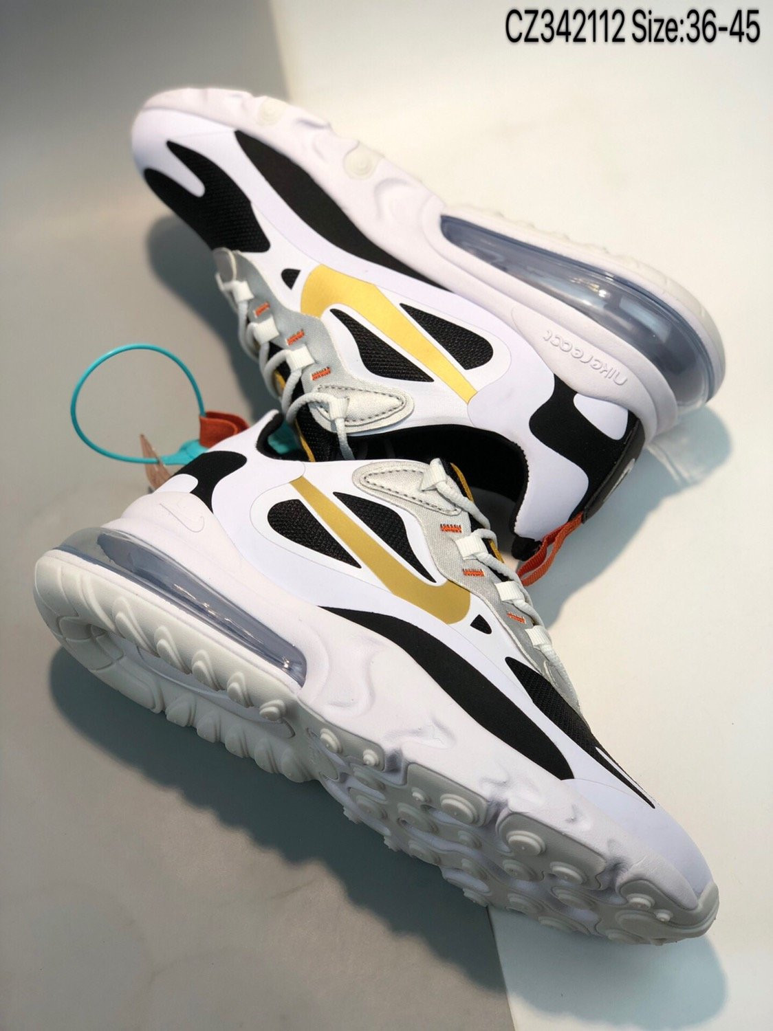 Nike Air Max 270 React Black/White-Metallic Gold For Sale