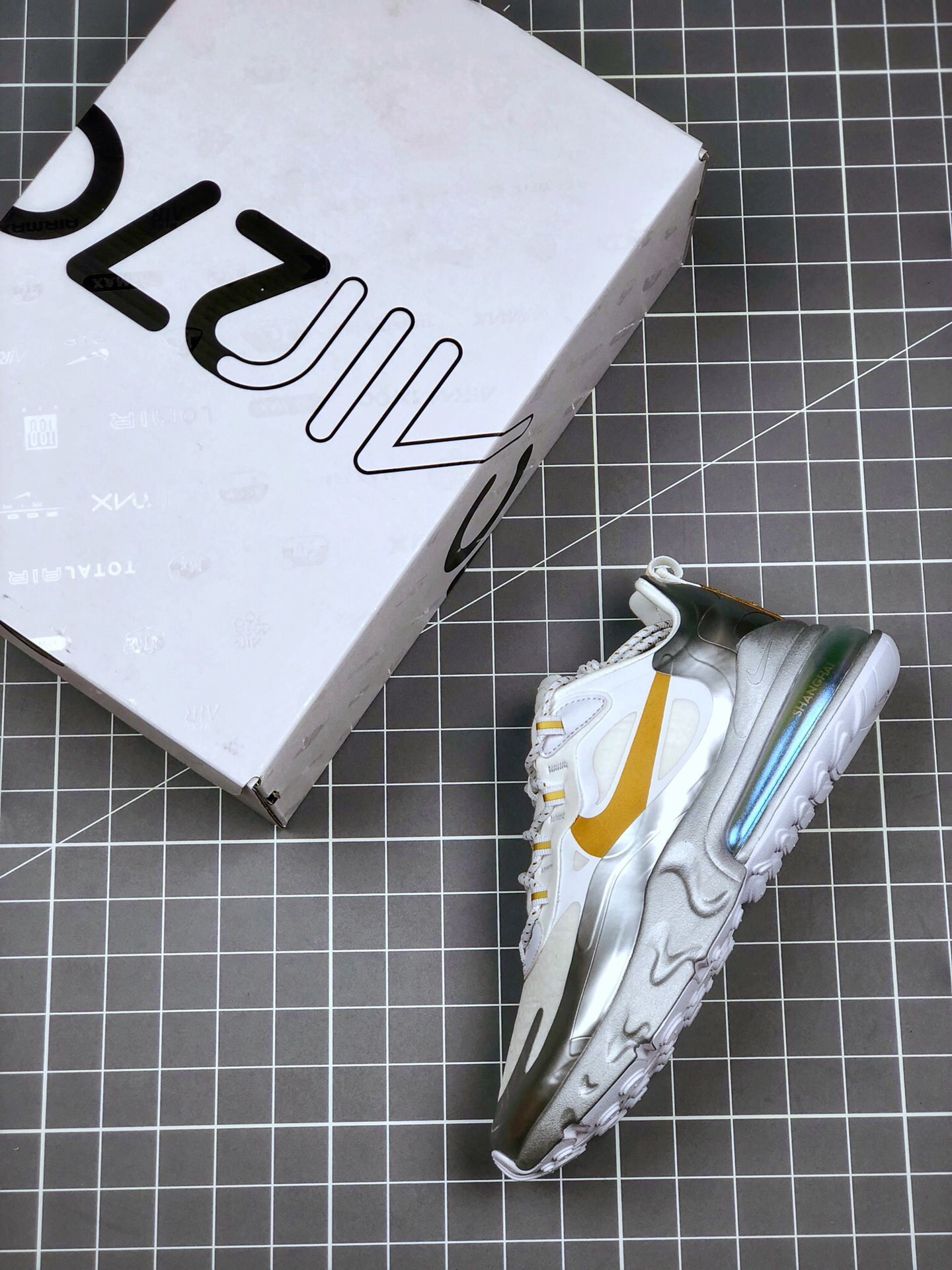 Nike Air Max 270 React ‘City of Speed’ White/Metallic Silver For Sale