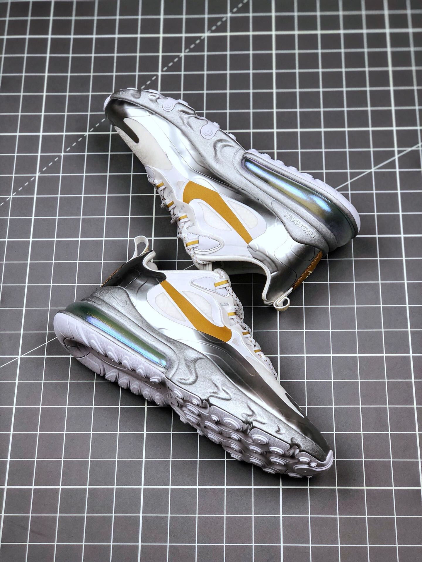 Nike Air Max 270 React ‘City of Speed’ White/Metallic Silver For Sale