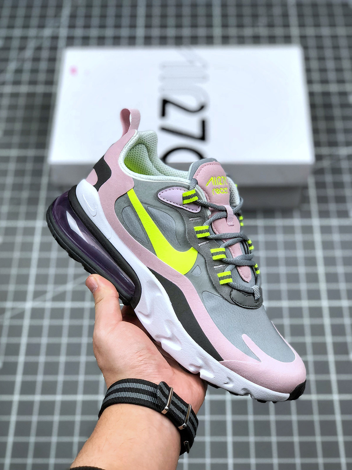 Nike Air Max 270 React GS Particle Grey/Lemon Venom For Sale