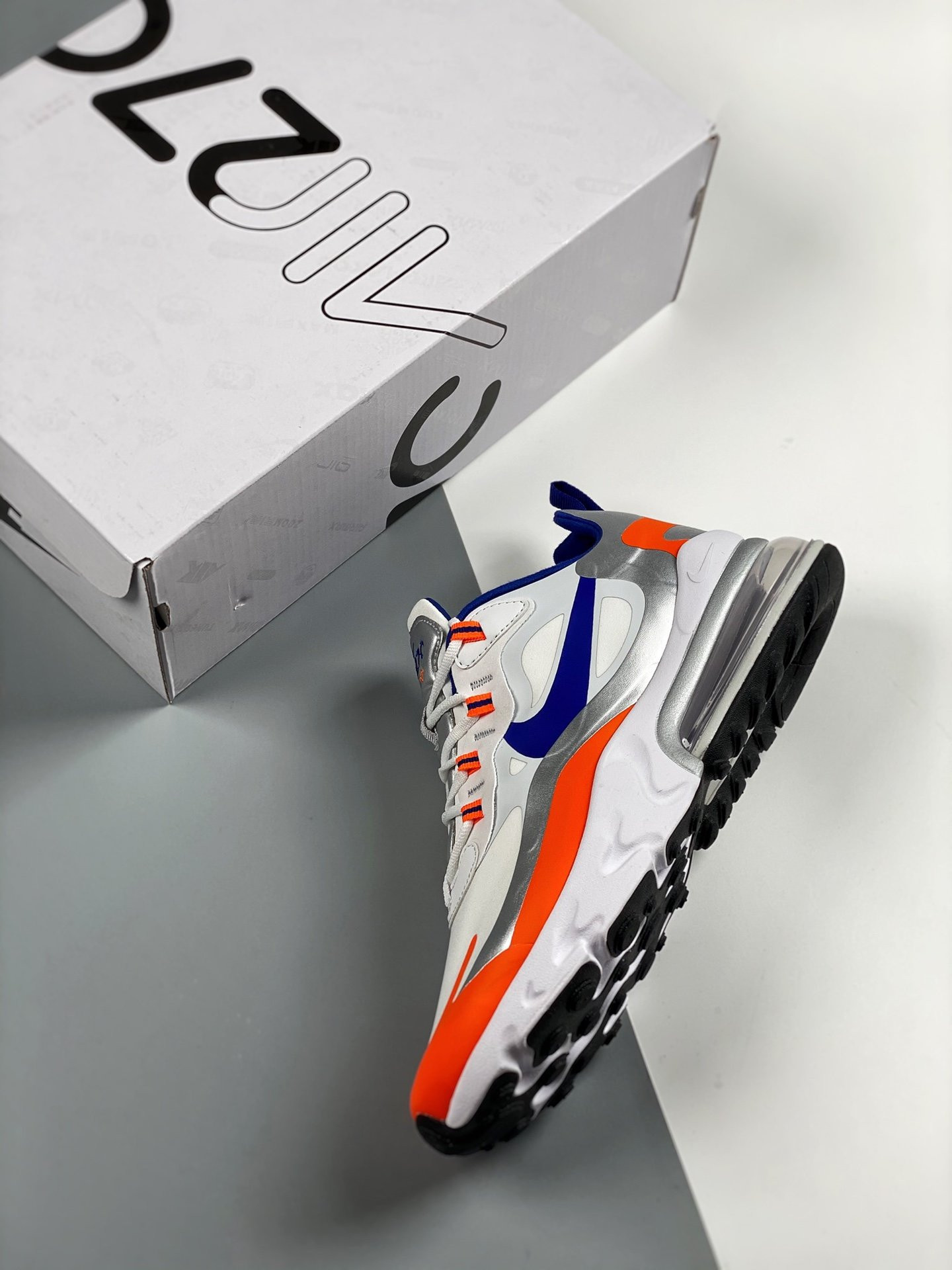 Nike Air Max 270 React ‘Knicks’ White/Racer Blue/Flash Crimson For Sale