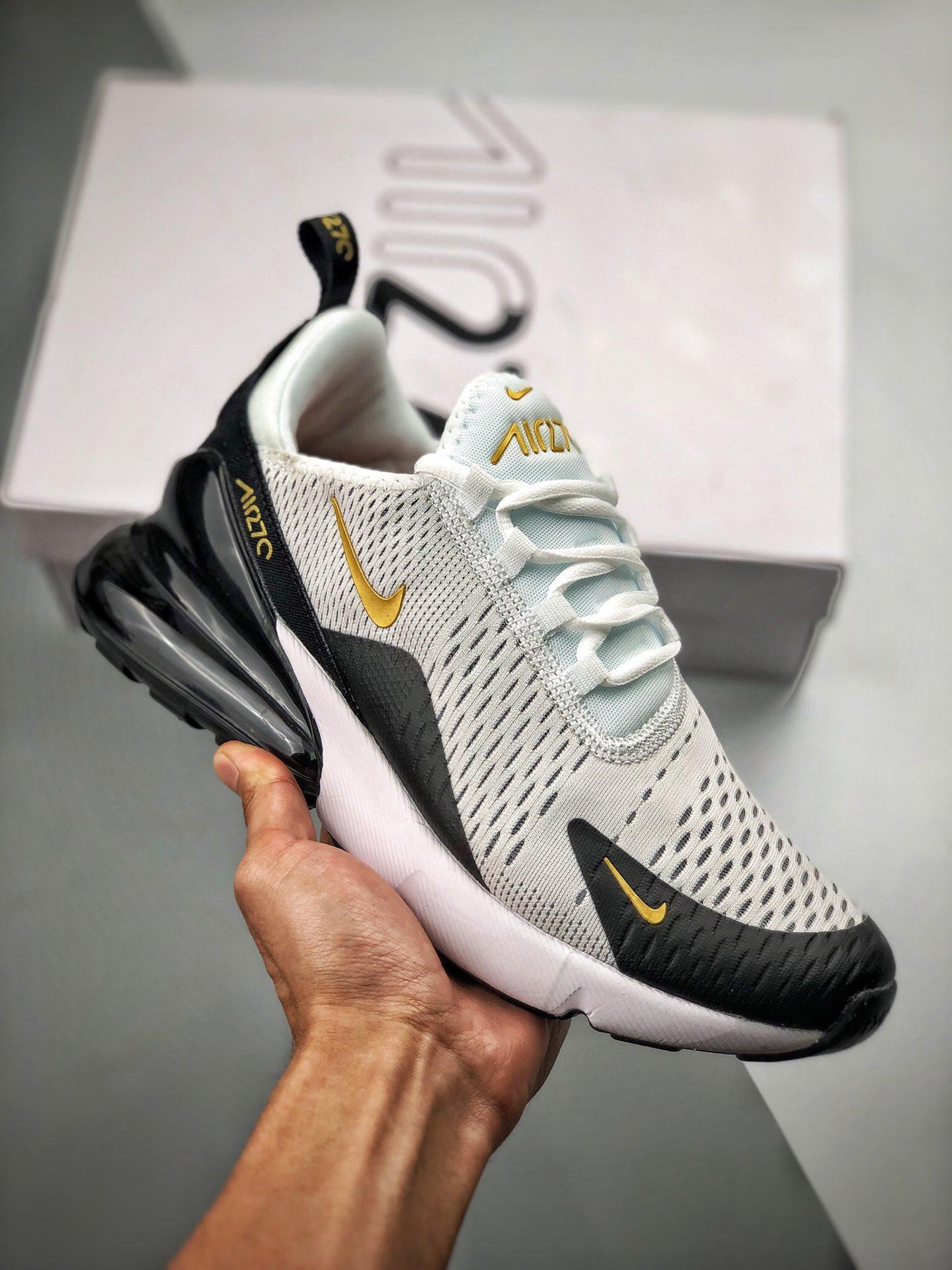 Nike Air Max 270 White/Metallic Gold/Black For Sale