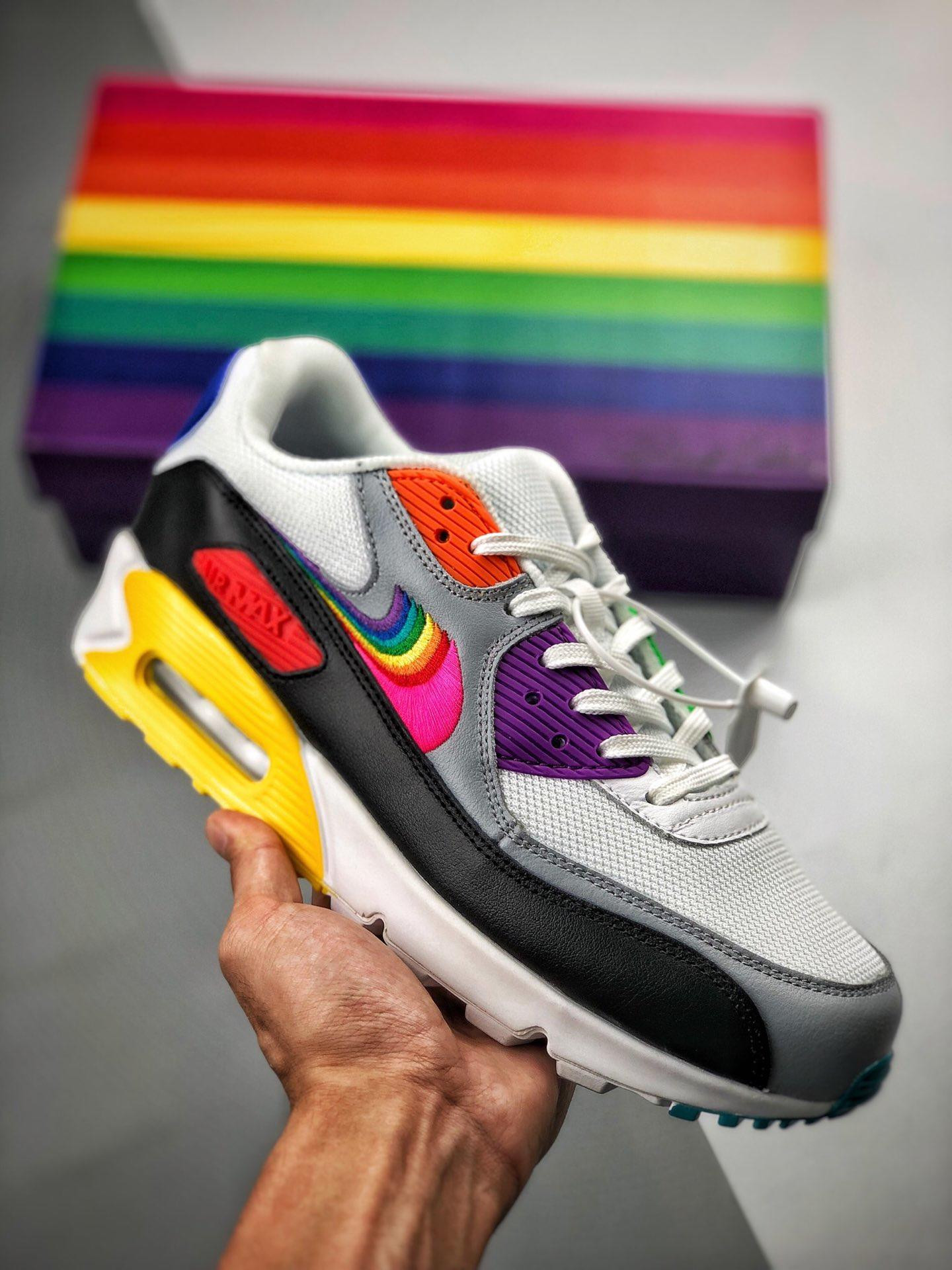 Nike Air Max 90 “Be True” White/Multi Color-Black-Wolf Grey