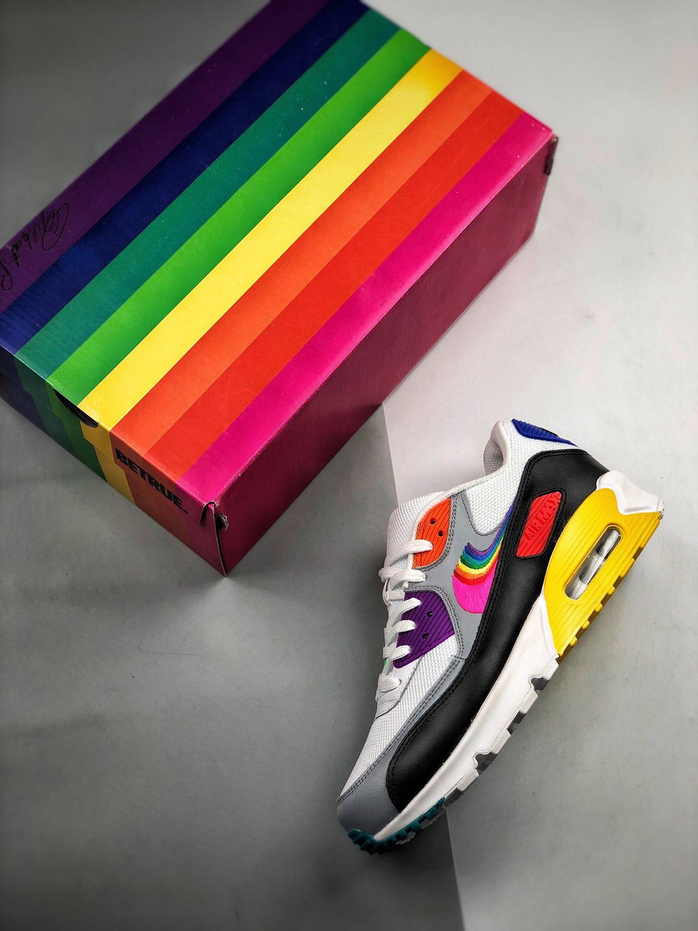 Nike Air Max 90 “Be True” White/Multi Color-Black-Wolf Grey