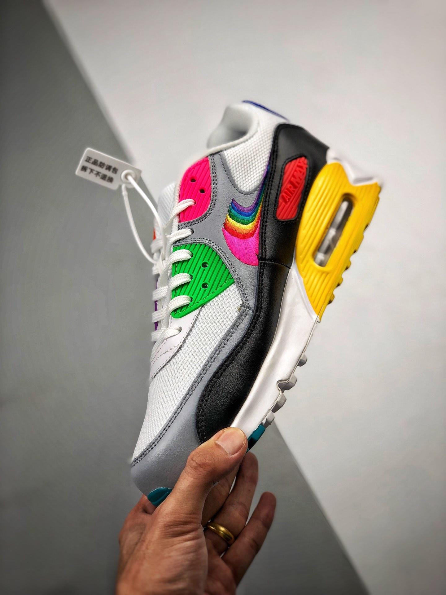 Nike Air Max 90 “Be True” White/Multi Color-Black-Wolf Grey