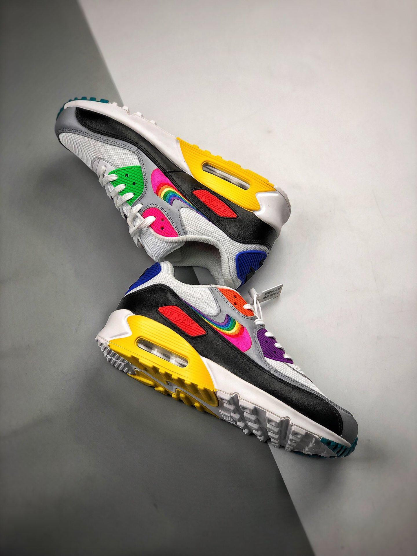Nike Air Max 90 “Be True” White/Multi Color-Black-Wolf Grey