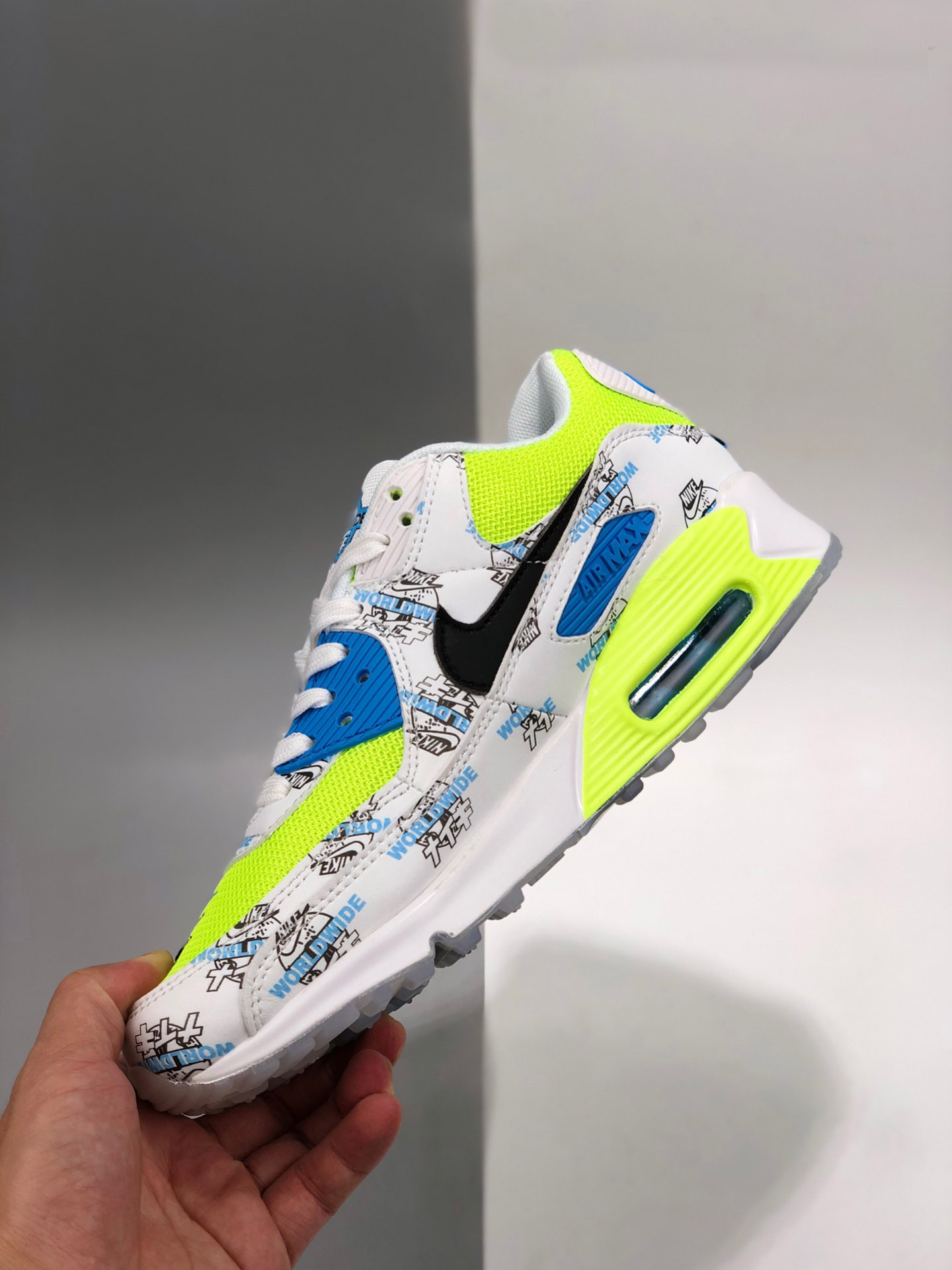 Nike Air Max 90 “Worldwide” White/White-Volt-Blue Fury