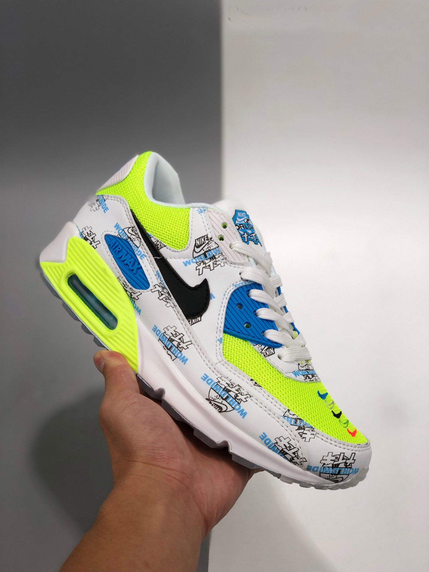Nike Air Max 90 “Worldwide” White/White-Volt-Blue Fury