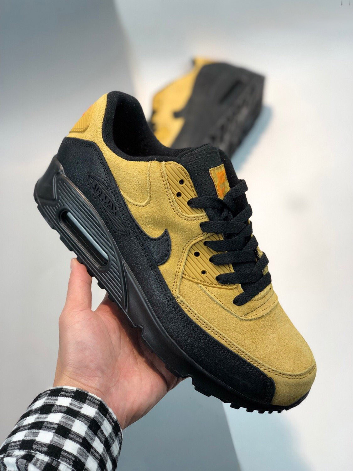 Nike Air Max 90 Essential Black/Wheat Gold-University Red For Sale