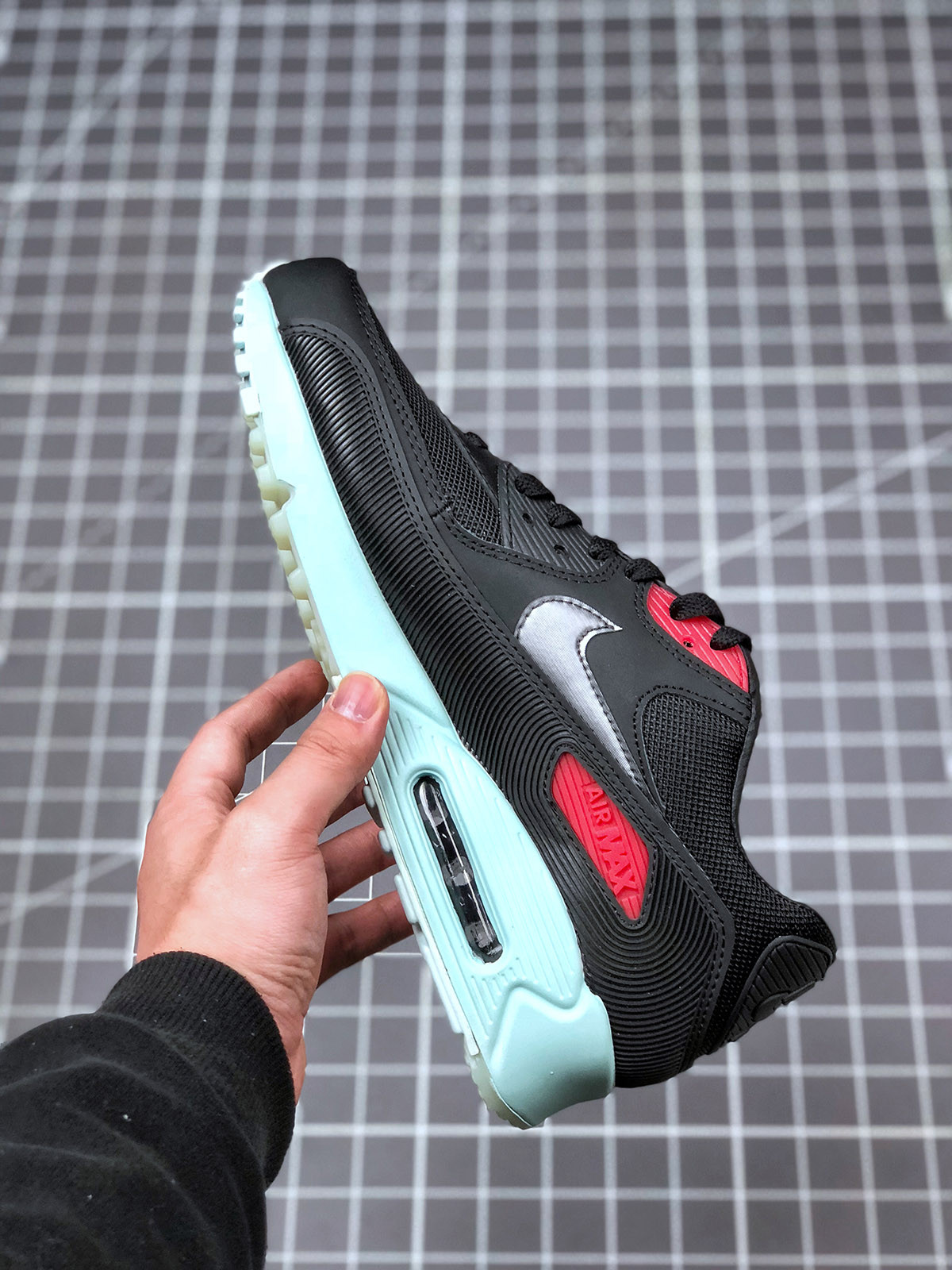 Nike Air Max 90 Premium Vinyl Black/Cool Grey-Teal Tint-University Red For Sale