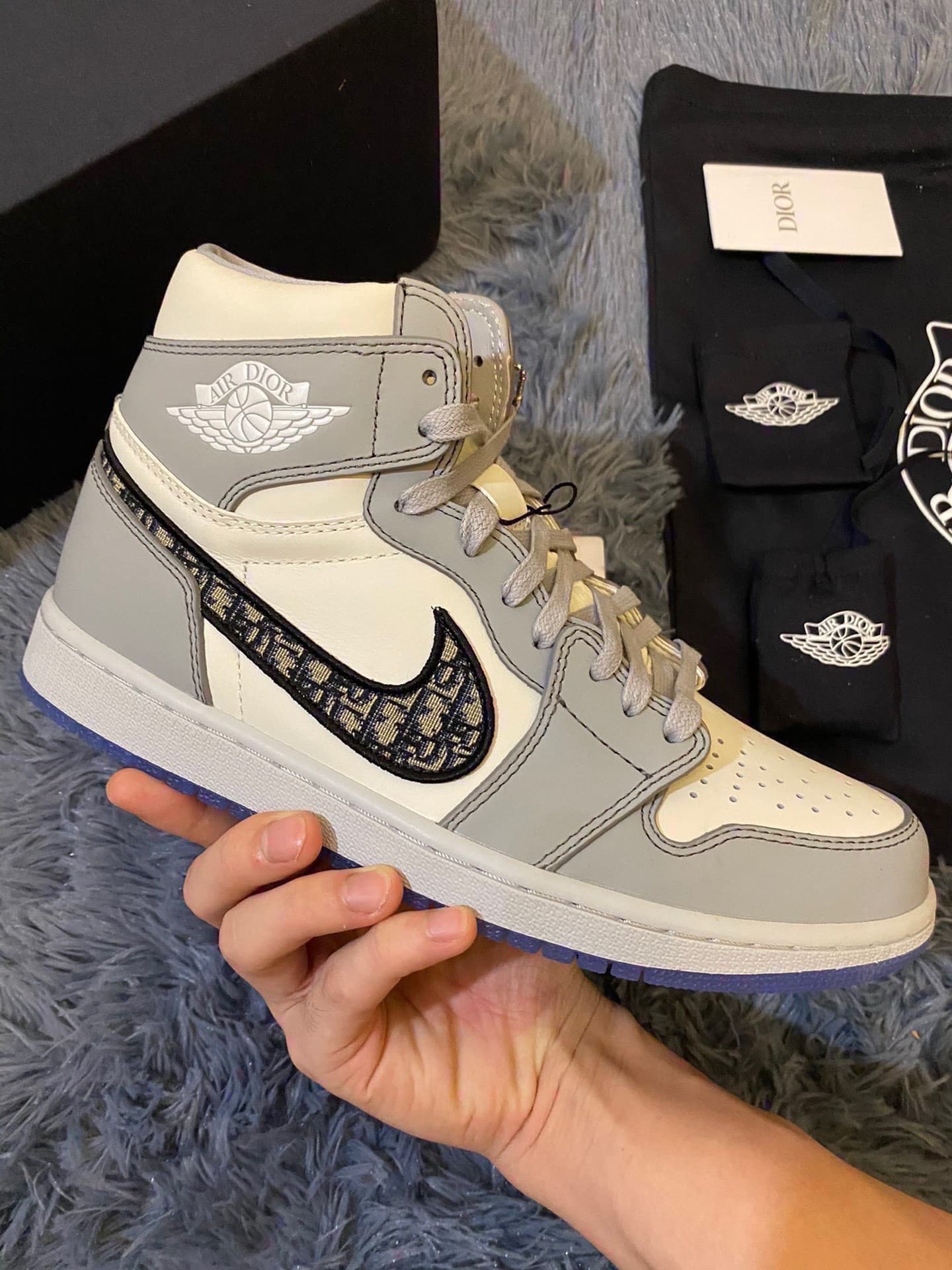 Nike Dior x Air Jordan 1 High OG Wolf Grey/Sail/Photon Dust/White For Women, Women’s Shoes
